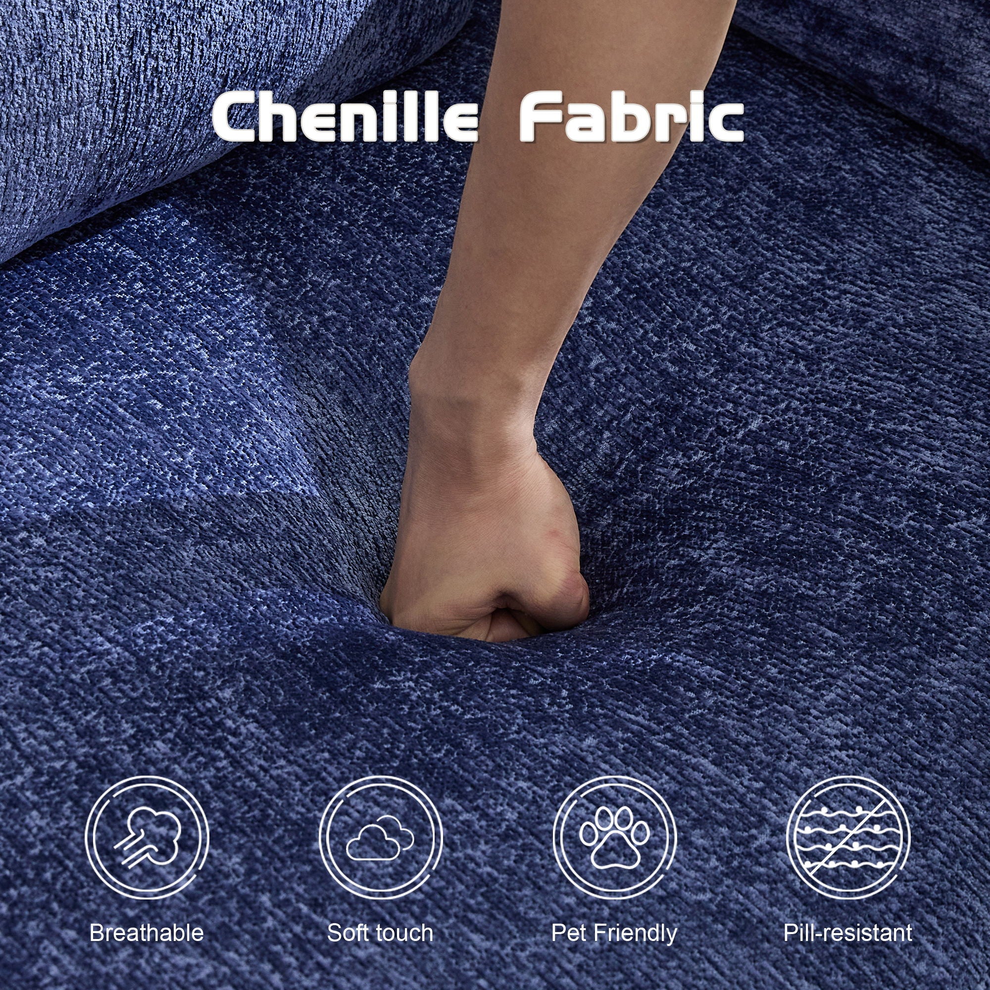 Convertible Floor Sofa Bed With Fixed Shape Frame, Loveseats Boneless Modular Sectional, For Living Room - Dark Blue