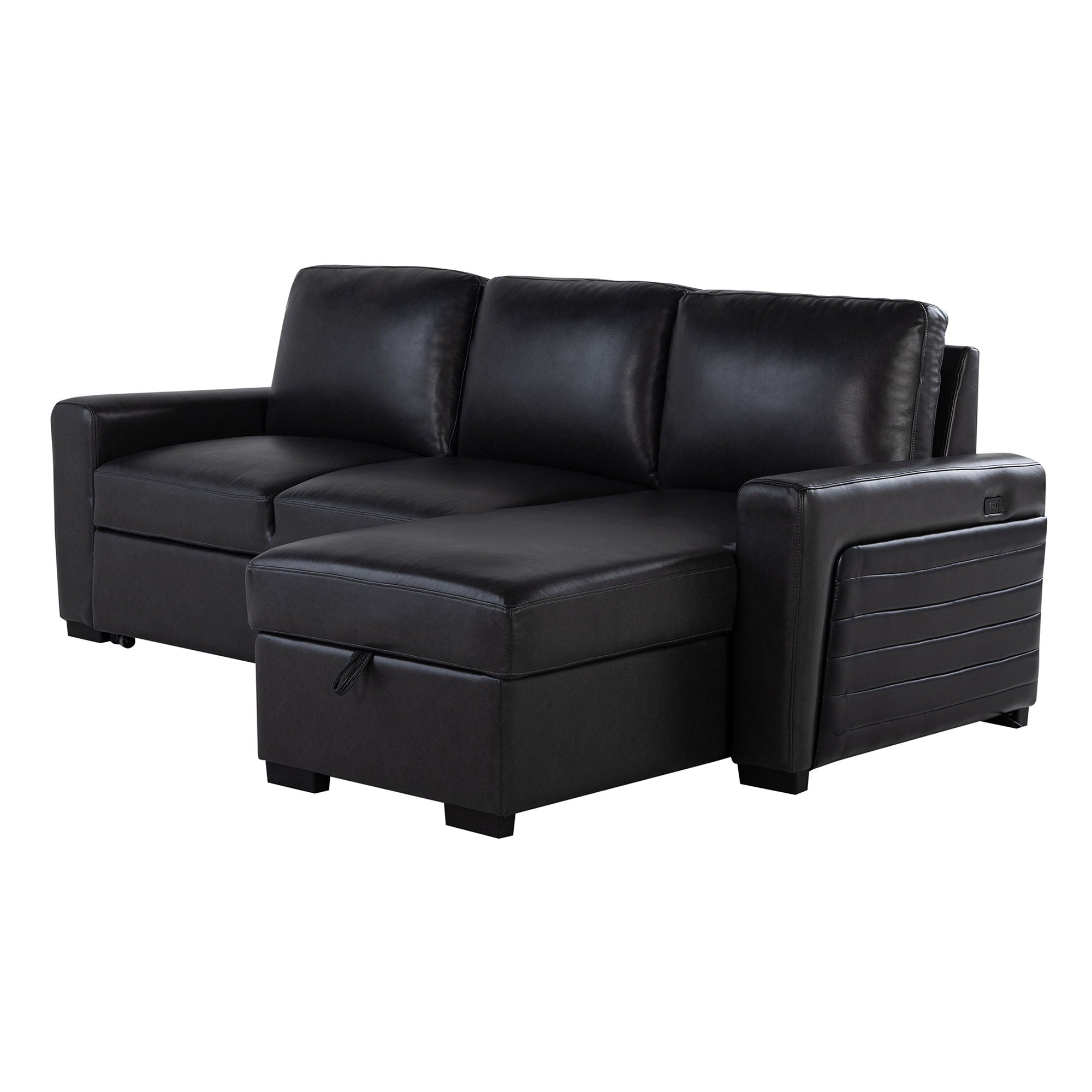 Montero - Sofa With Pull Out Bed, Drop Down Table, USB And Cup Holders, Storage Chaise - Charcoal Black