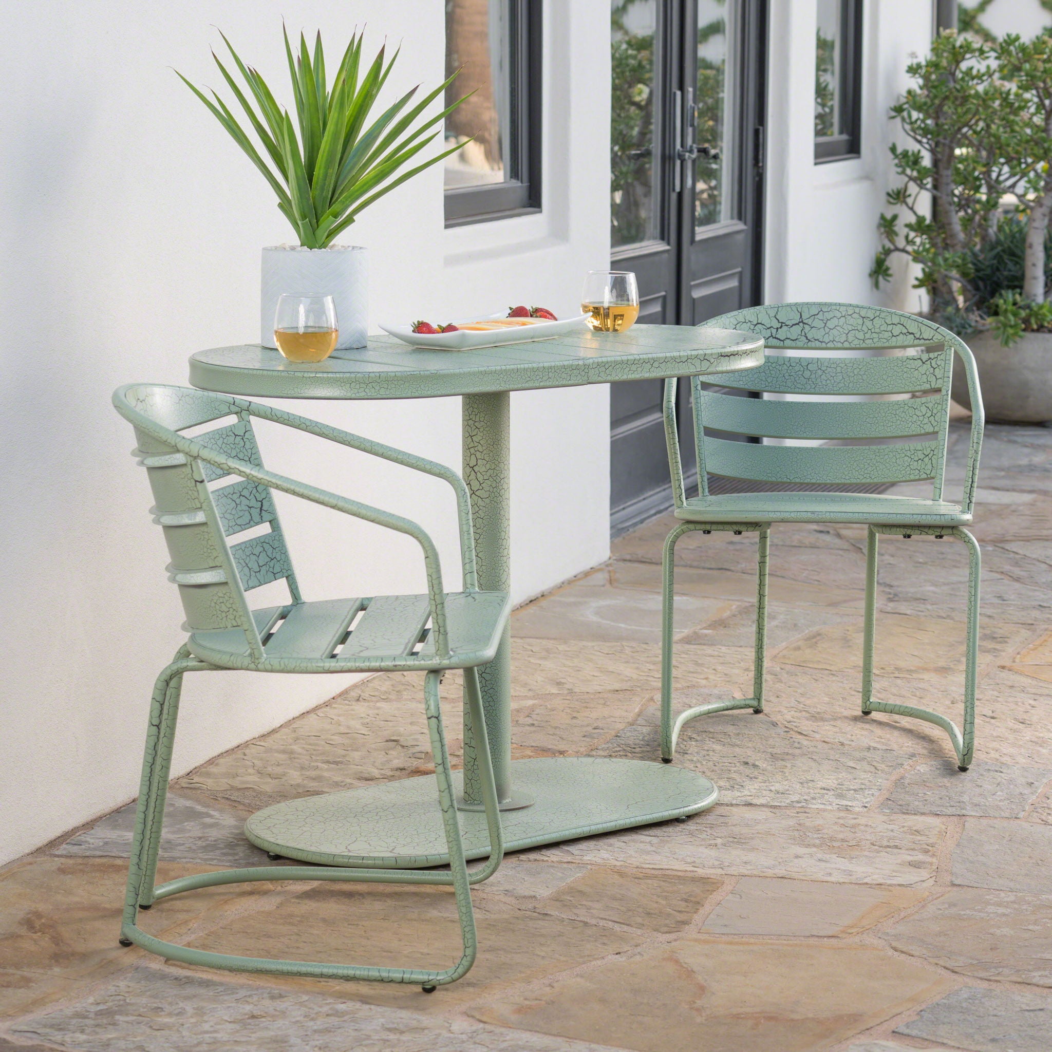 3 Piece Elegant Outdoor Bistro Set With 2 Chairs And Oval Table