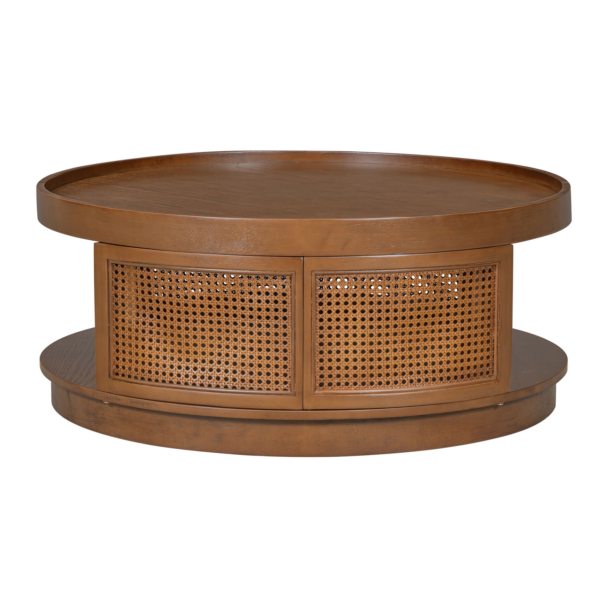 Round Cane Coffee Table With Rattan Side
