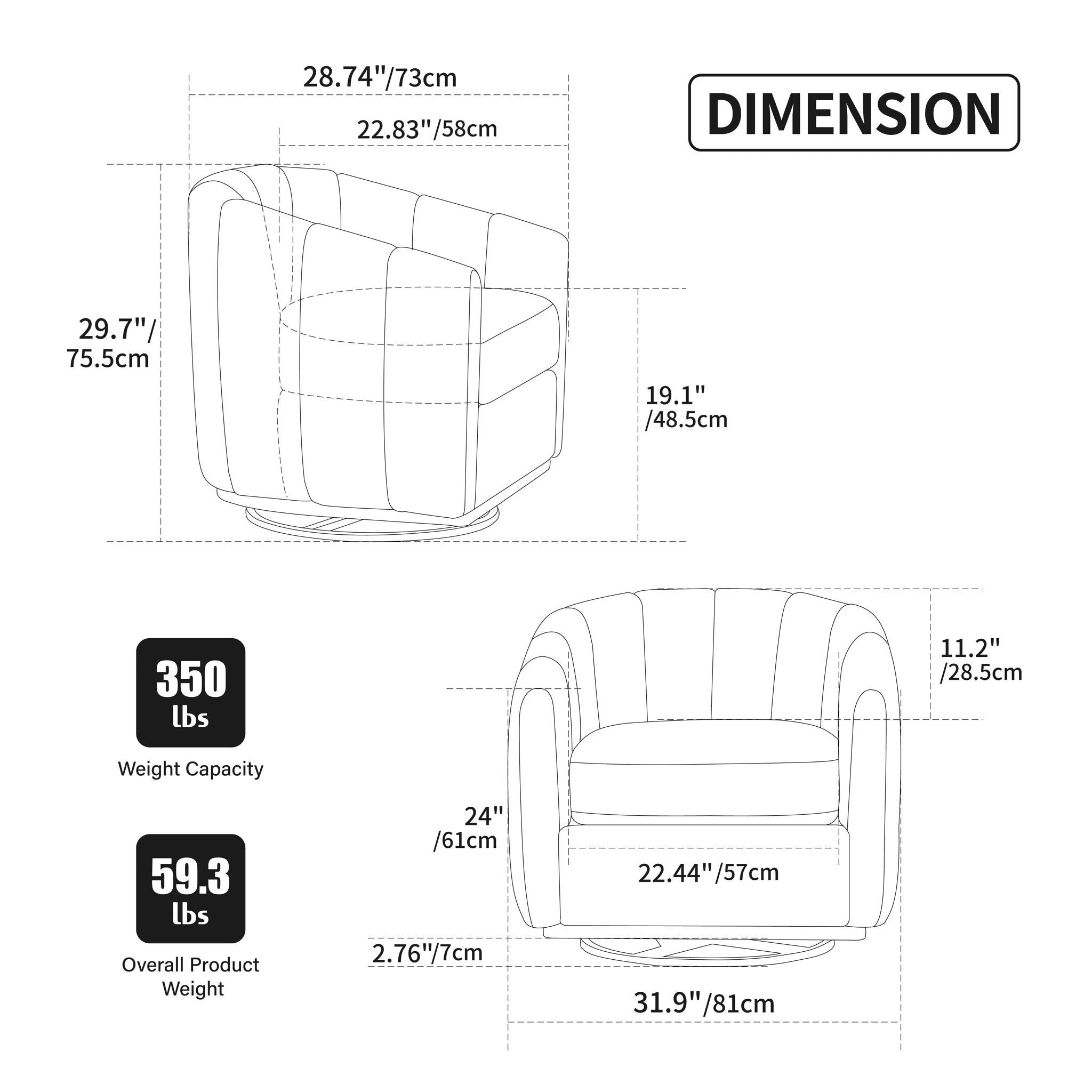 360 Degrees Swivel Upholstered Barrel Armchair For Living Room - Ivory