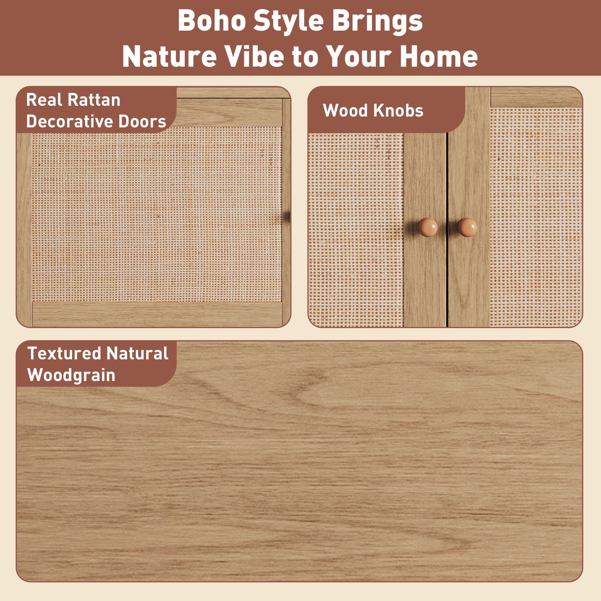 TV Stand With Doors - Natural