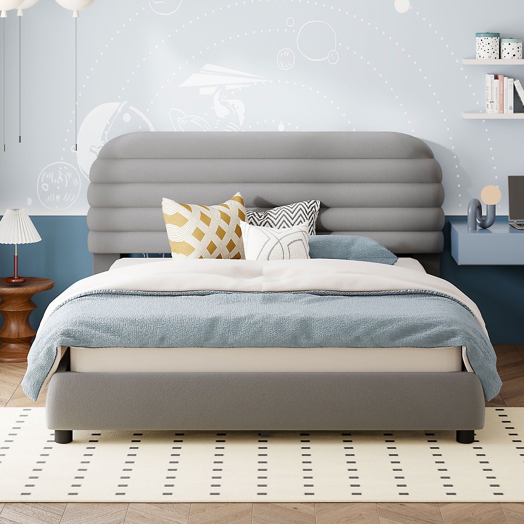 Upholstered Platform Bed Frame And Stylish Curve Shaped Design