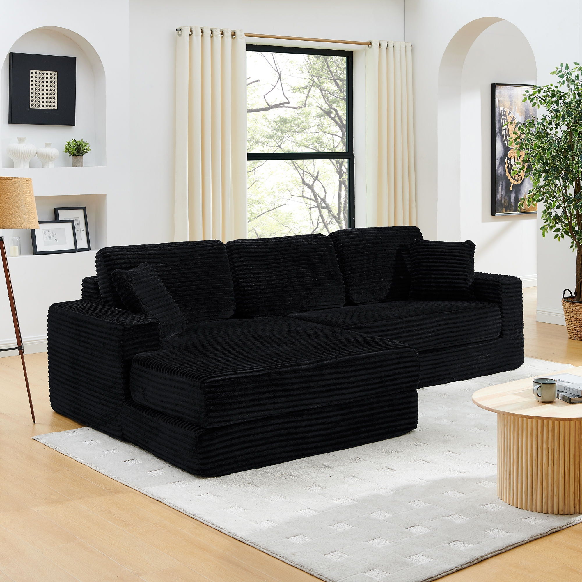 Modern Minimalist L Shape Modular Sectional Sofa, Corduroy Couch