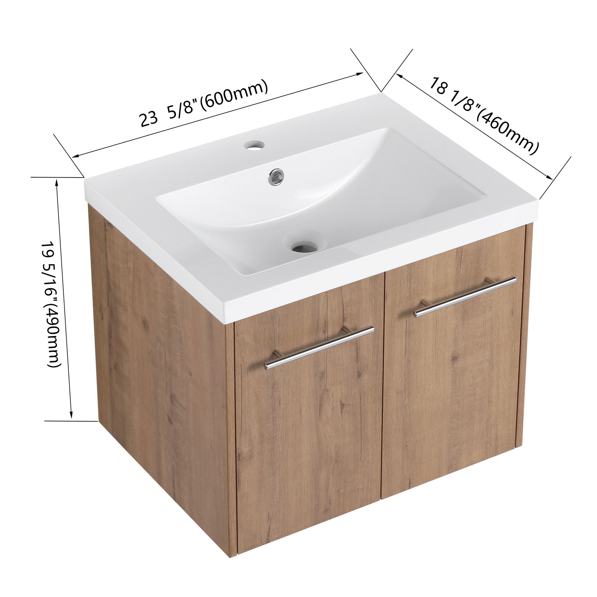 Modern Floating Bathroom Vanity With Resin Sink, Soft Close Doors