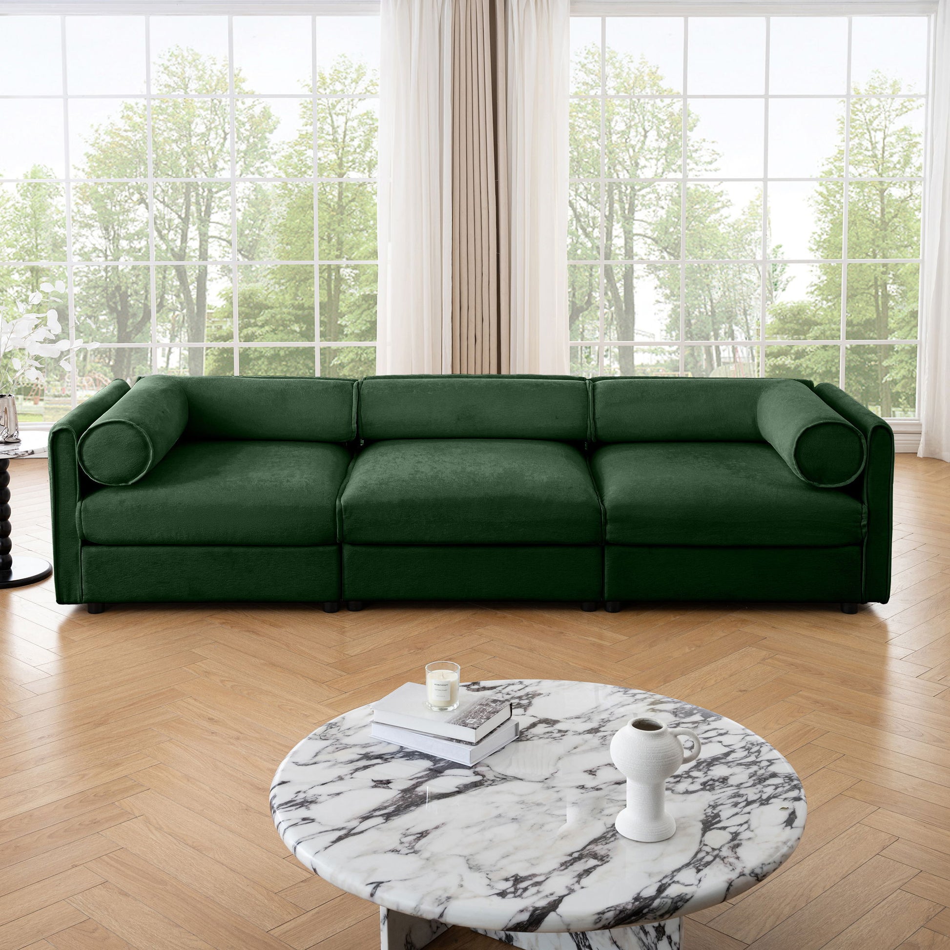 Stylish Chenille Sofa With Storage Seat And Cylindrical Backrest - Best Buy Furniture