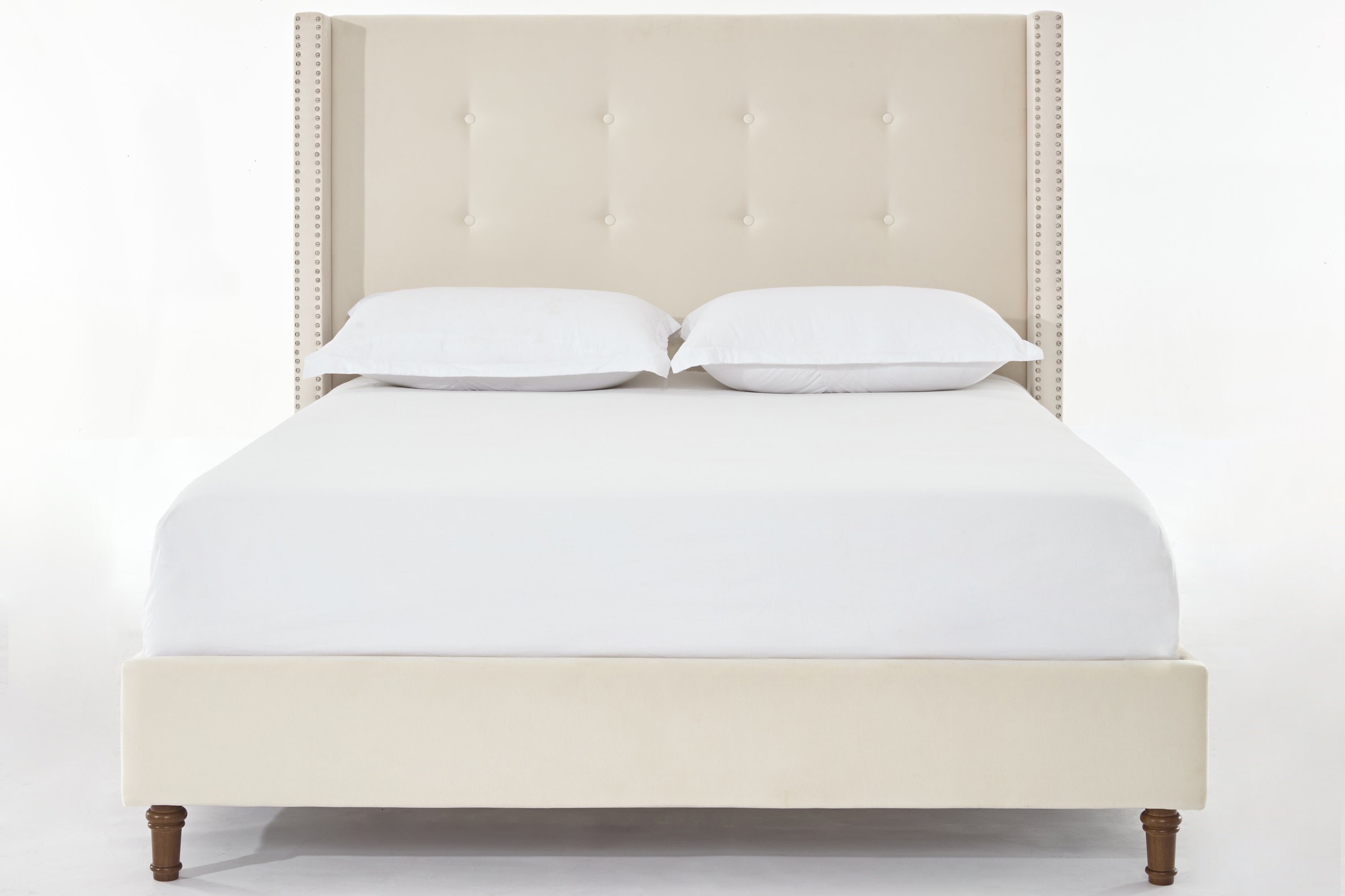 Luxury Wingback Upholstered Bed Frame – King or Queen Sizes, Ivory or Navy Fabric