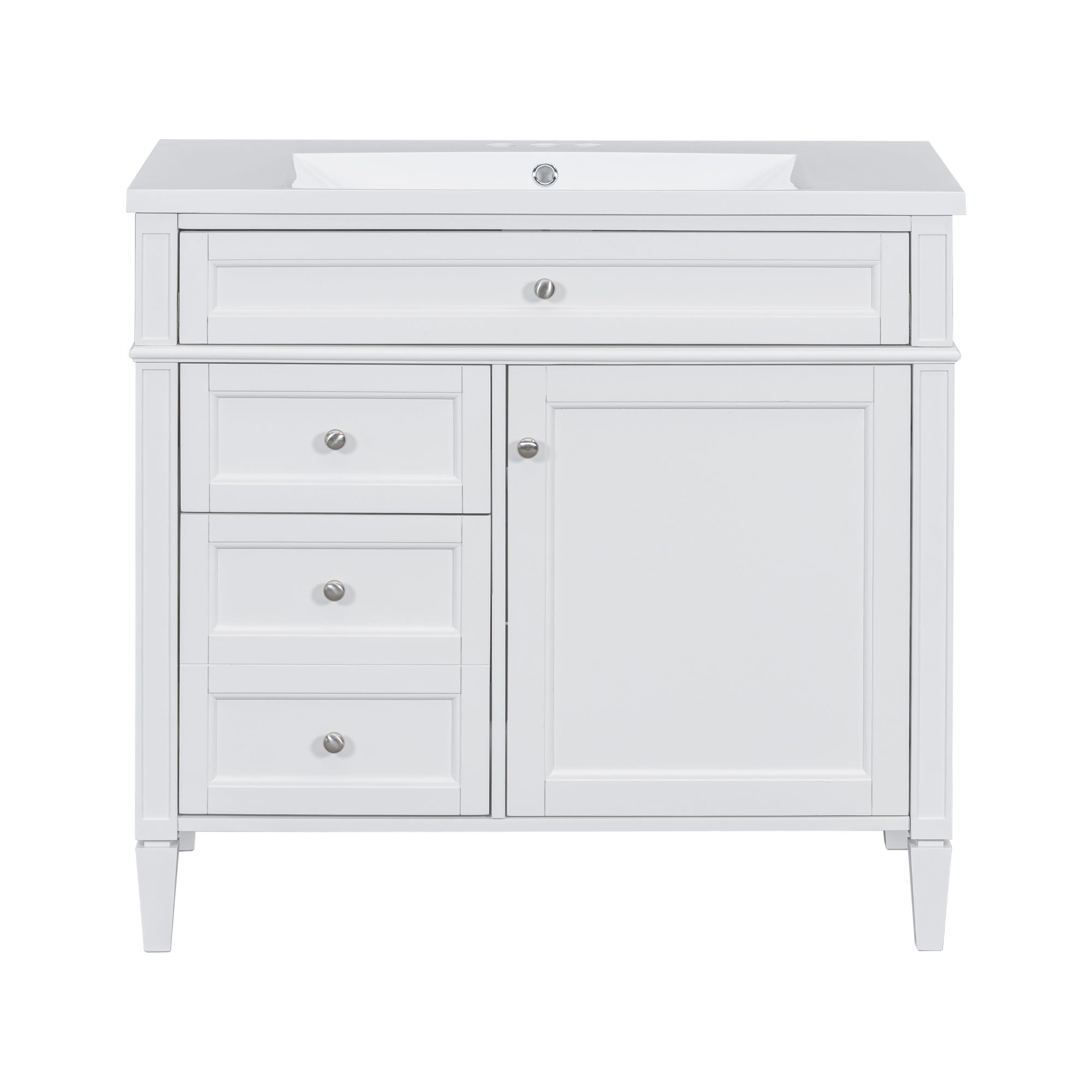 Bathroom Vanity With Top Sink, 2 Drawers And Tip Out Drawer, Rectangular Design