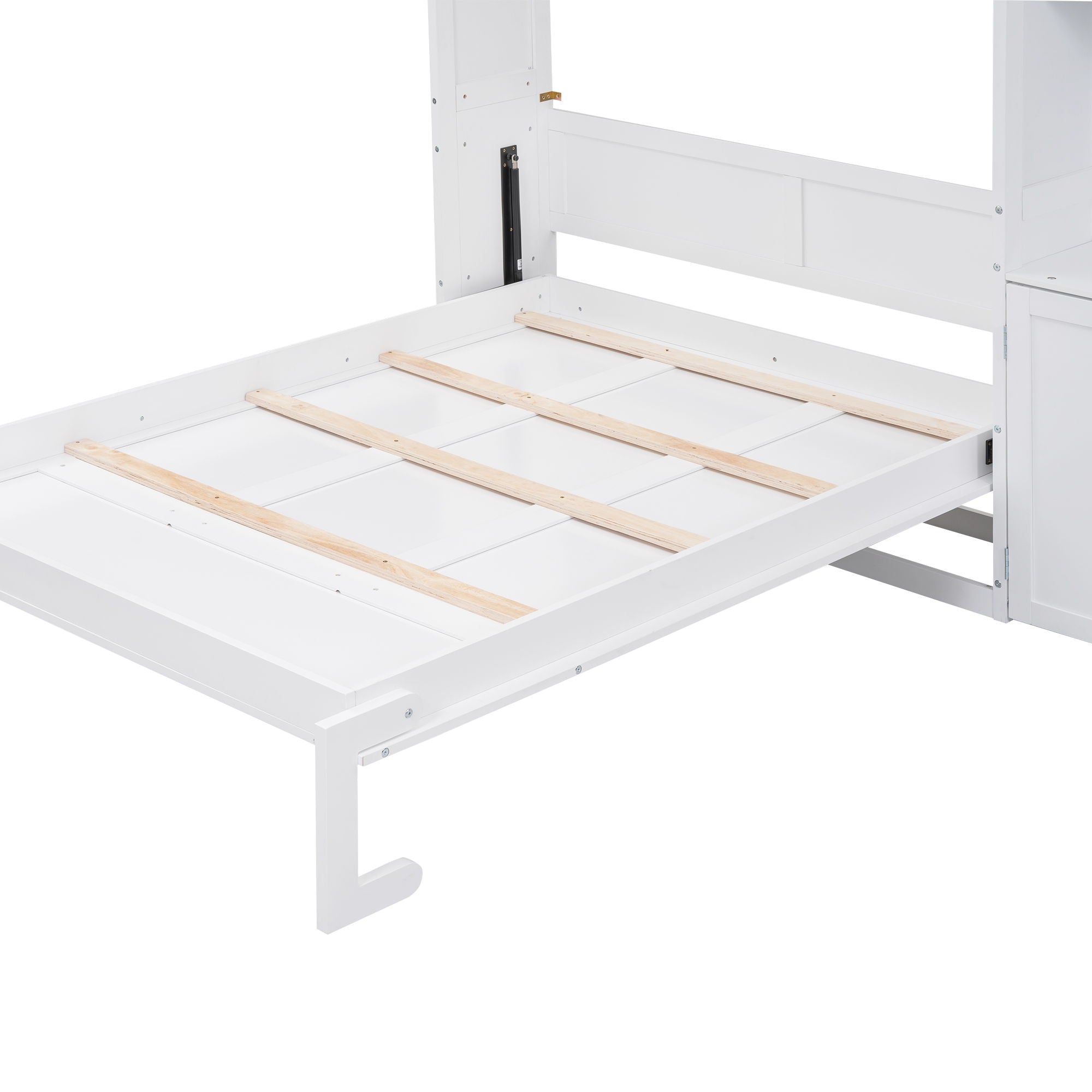 Full Size Murphy Bed With Multiple Storage Shelves And A Cabinet - White