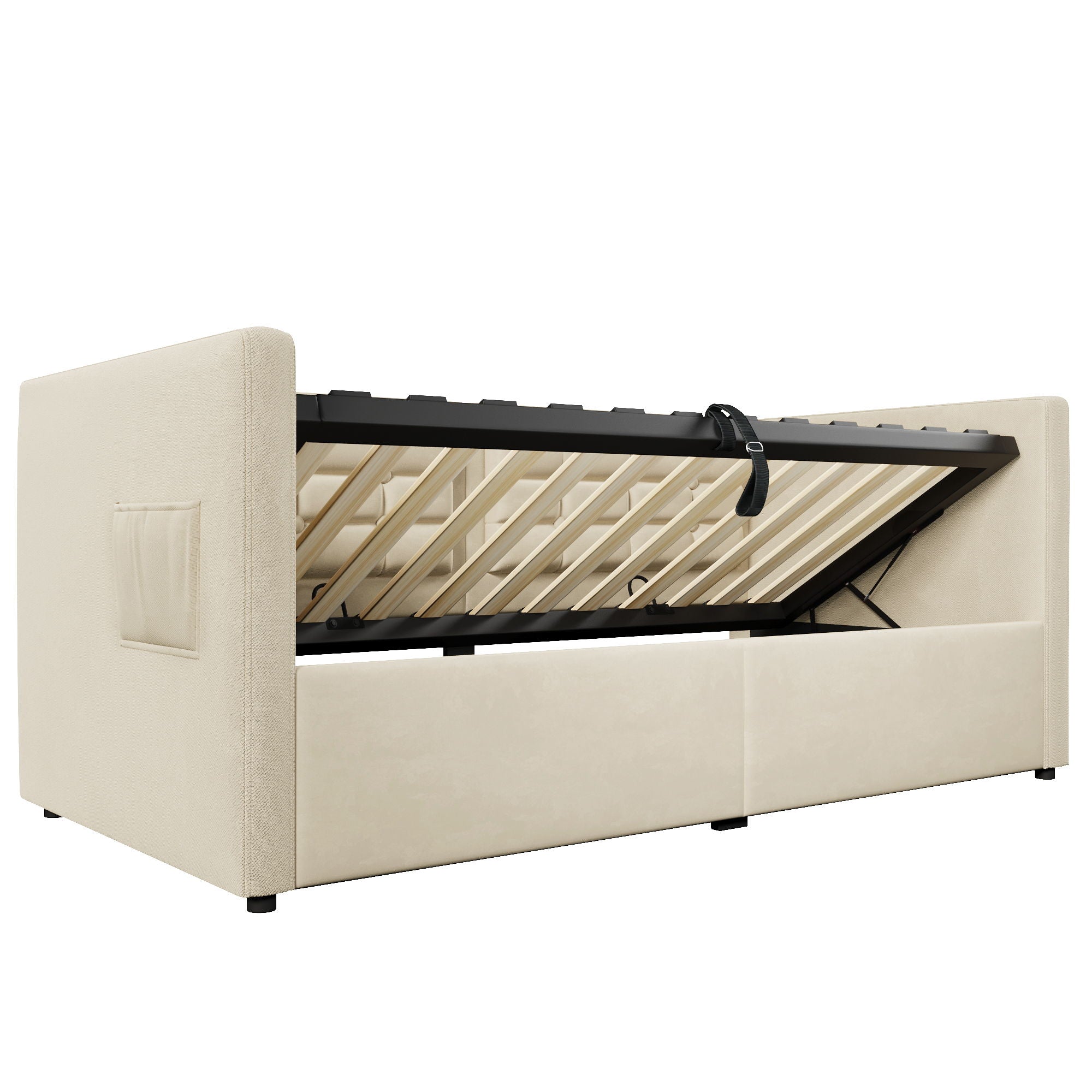 Upholstered Hydraulic Storage Daybed With USB & Type C Charging