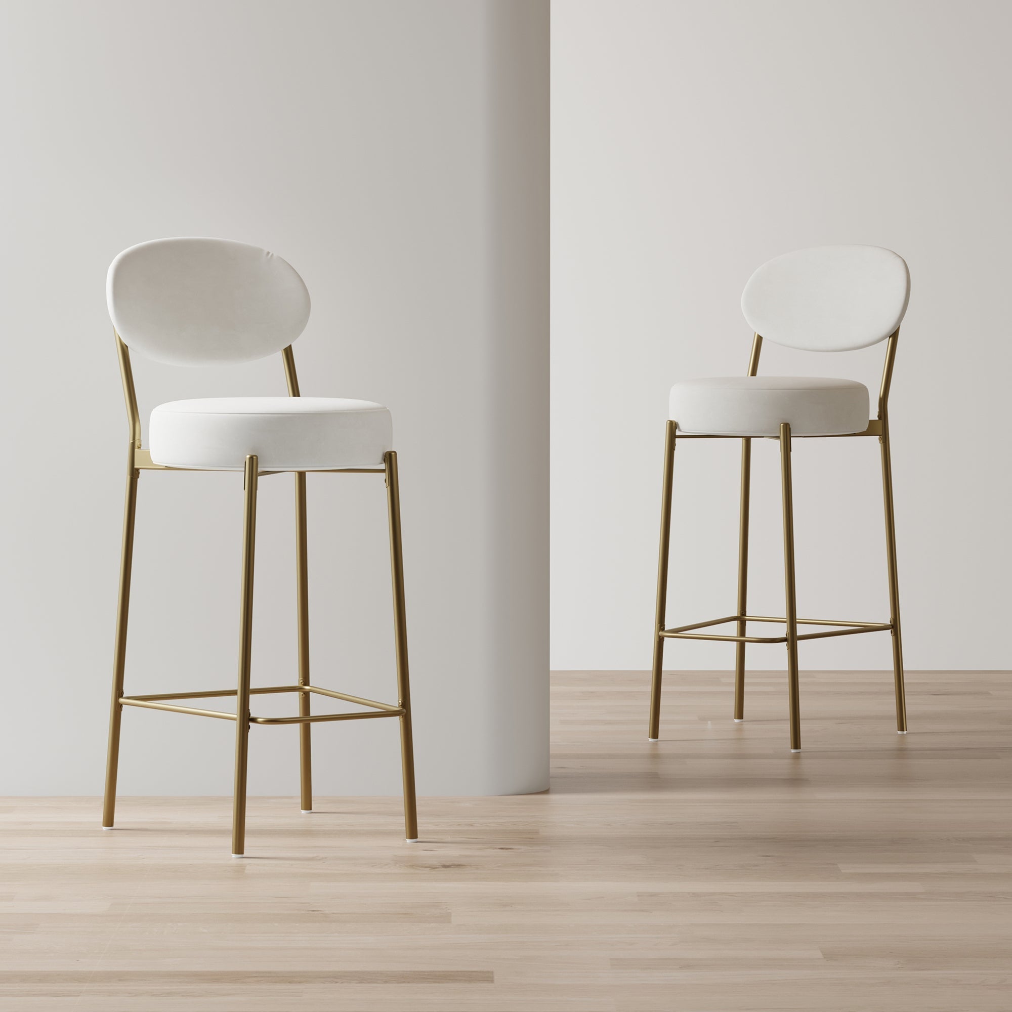 29'' Upholstered Velvet Bar Stools with Backrest & Footrest Set of 2