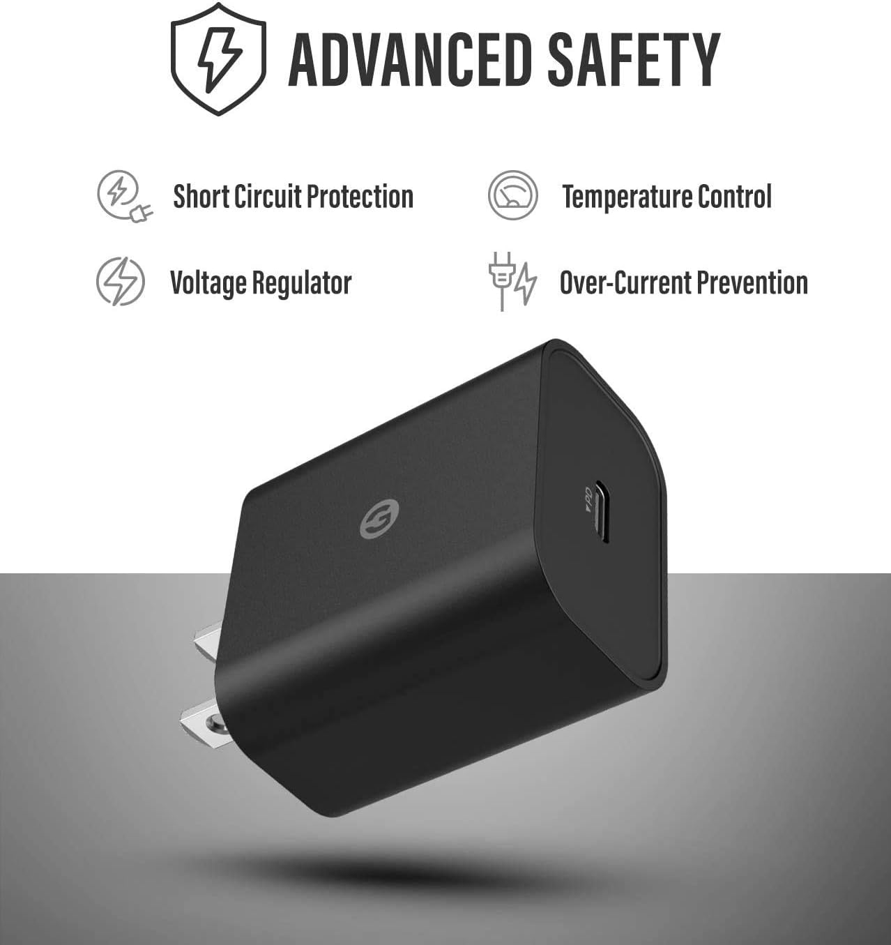 USB C Charger (20W) Fast Charging Wall Plug Power Adapter Block Compatible with iPhone 12/13/14/15 Pro Max/Pixel/Note/Samsung Galaxy - Black