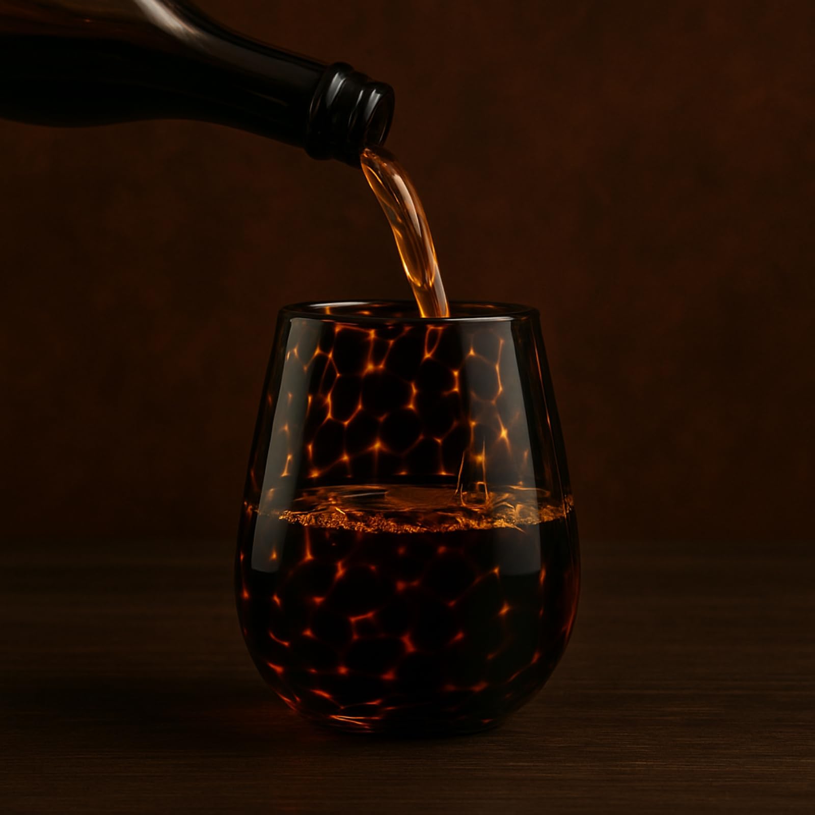 Leopard Print Amber Colored Stemless Wine Glass |  Set of 2
