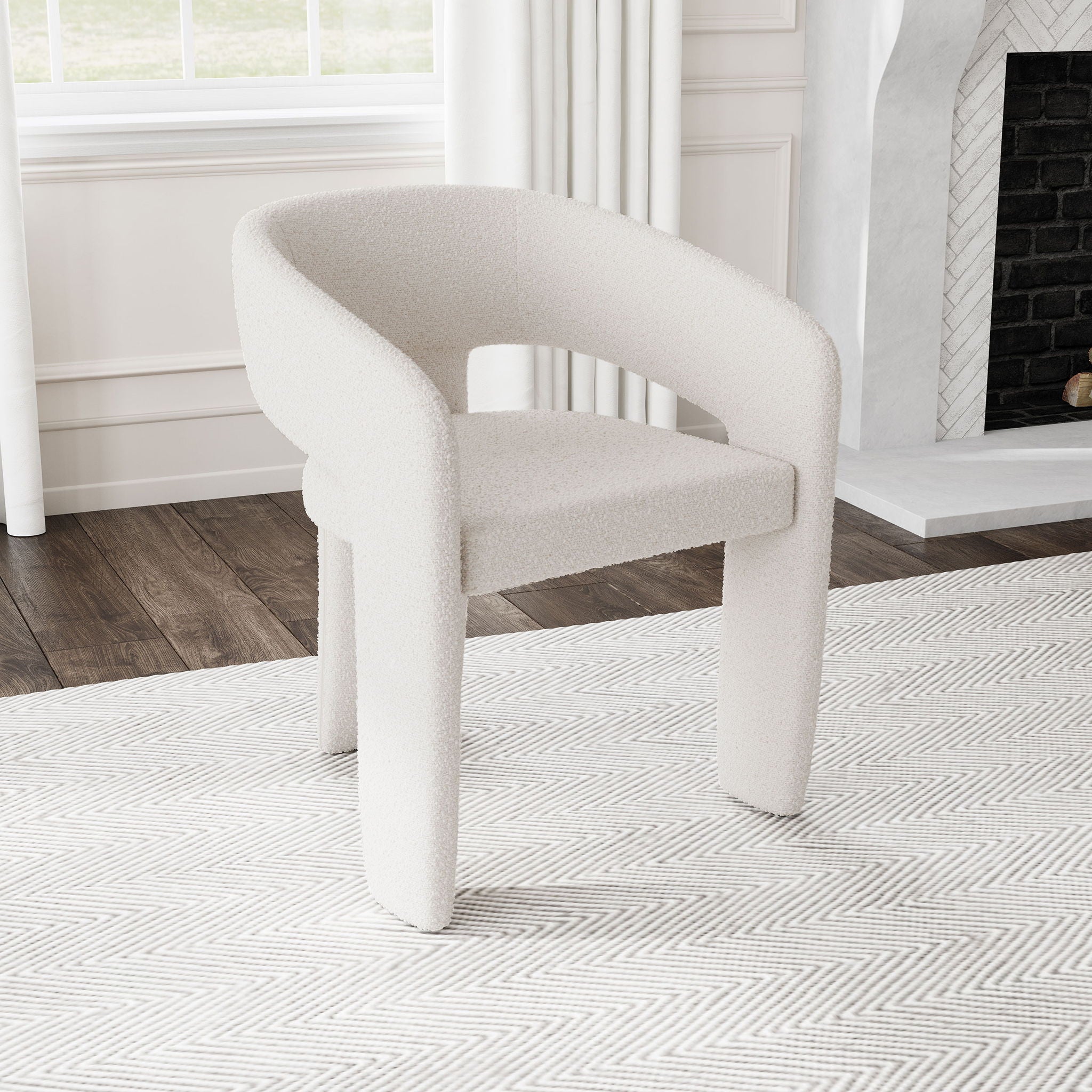 Cedral - Upholstered Dining Side Chair With 3 Legged Design - Cream