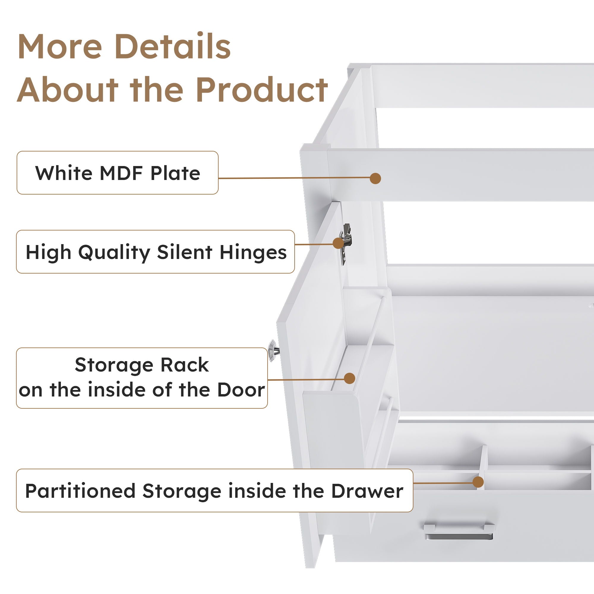 42" Bathroom Vanity Base With Doors And Drawer - White