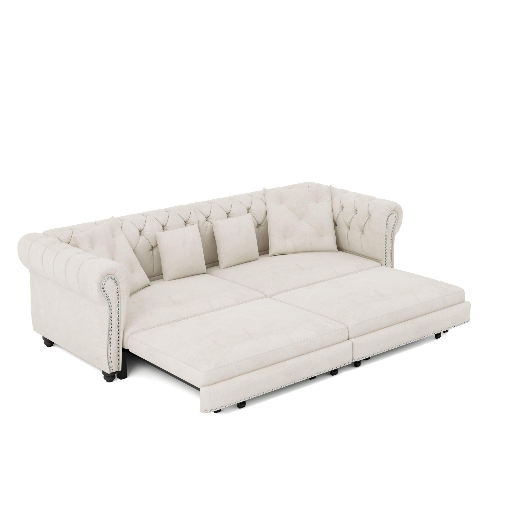 3 In 1 Pull Out Sofa Bed, Convertible Sleeper Sofa Bed, 3 Seater Sofa With Movable Ottoman - Beige