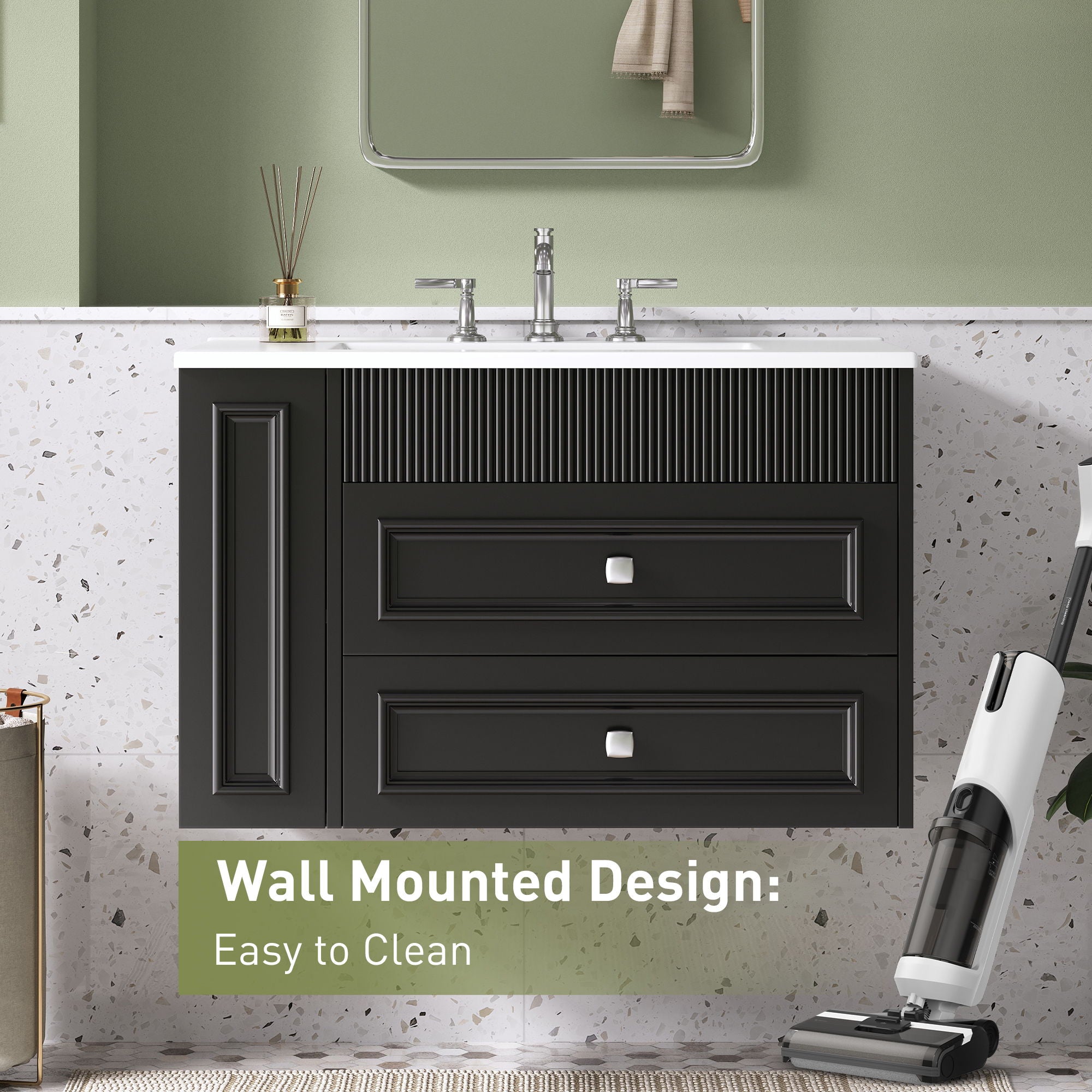 Wall Mounted Bathroom Vanity With 2 Drawers, Sink, Floating Storage Unit