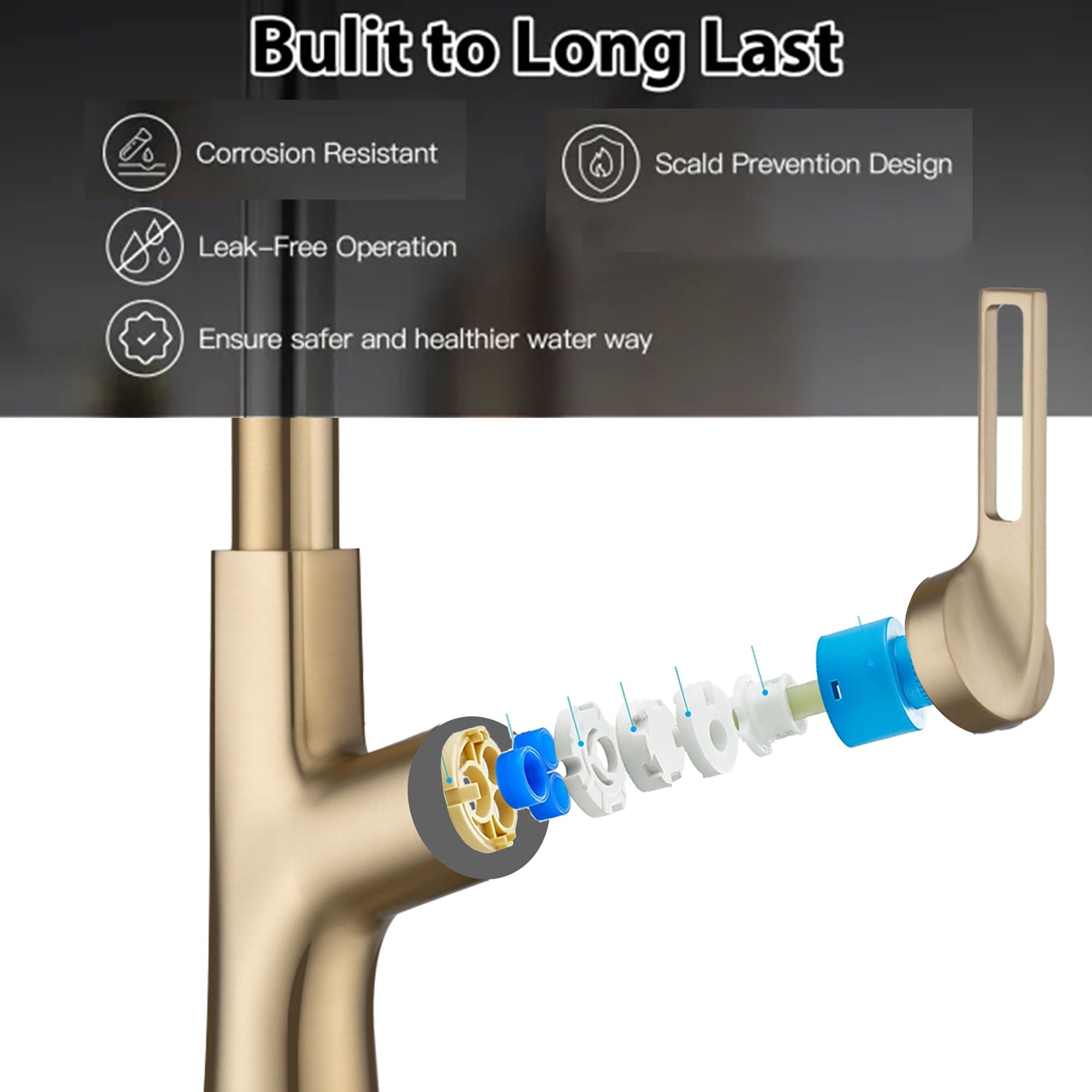 Kitchen Waterfall Faucet With Pull Down Sprayer, Single Handle, 360 Degree Rotating Zinc Alloy - Brushed Gold