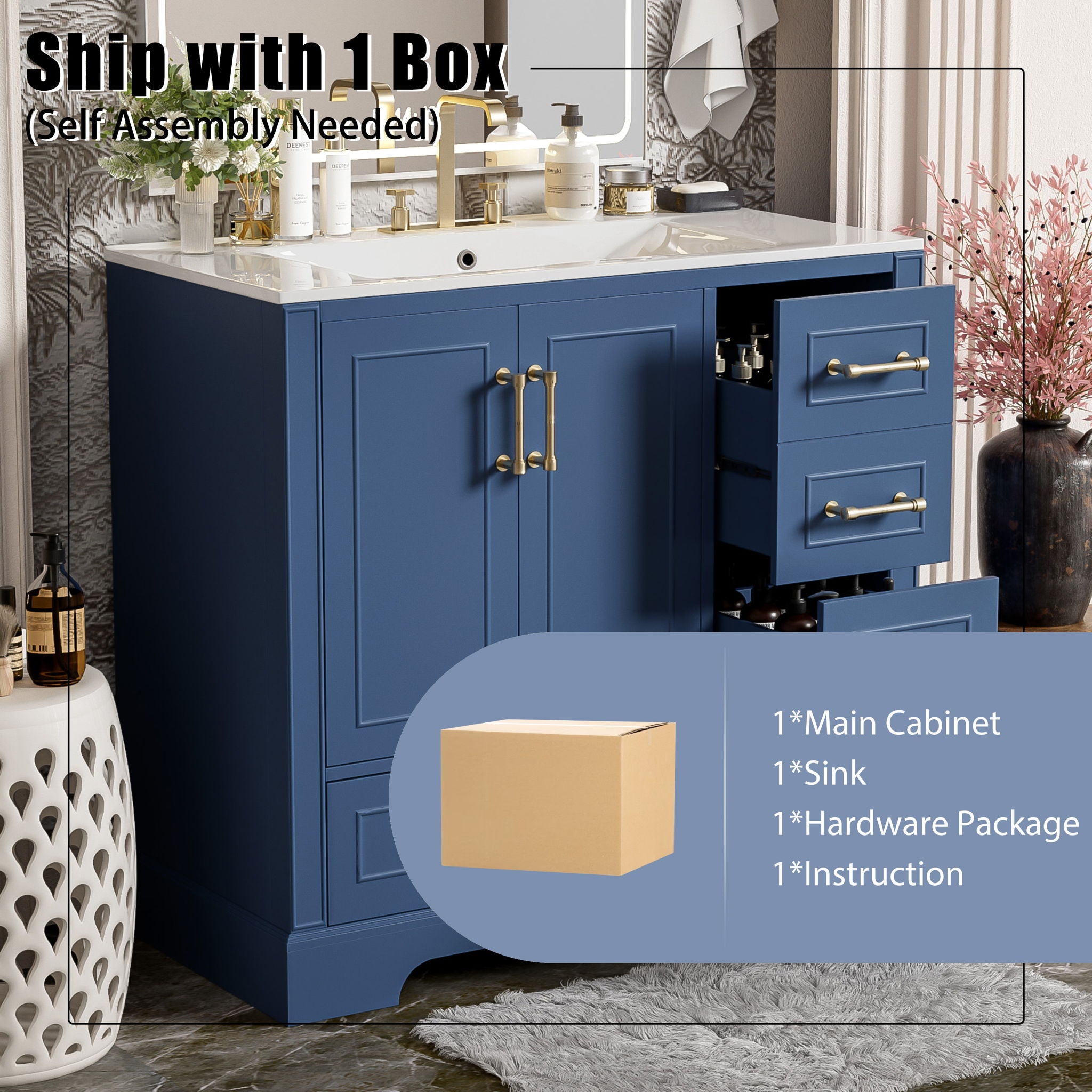Traditional Bathroom Vanity With Soft Close Doors And Drawers