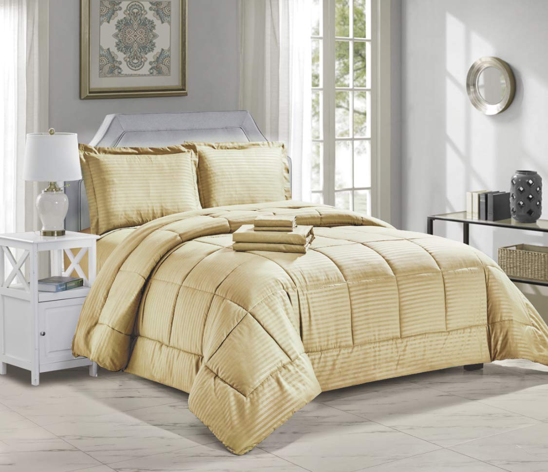 Decor&More Ultra Lush Down Alternative 8 Piece Bed in a Bag Embossed Stripe Comforter Set - Best Buy Furniture
