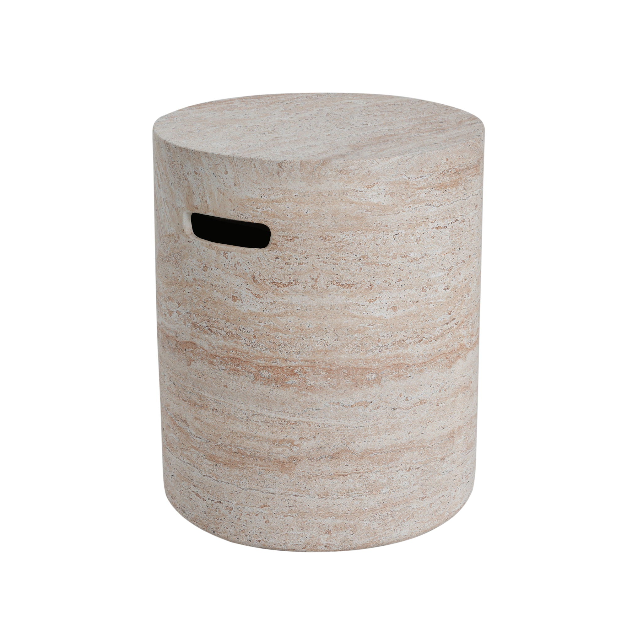 Modern Concrete Side Table With Travertine , Indoor / Outdoor Use - Beige