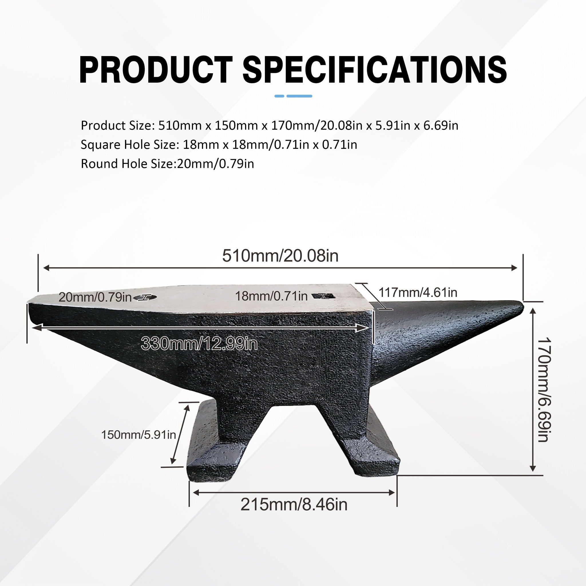 66Lbs Cast Steel Anvil, High Hardness Rugged Round Horn Anvil smith, Large Countertop And Stable Base, With Round And Square Hole, Metalsmith Tool For Bending And Shaping - Black