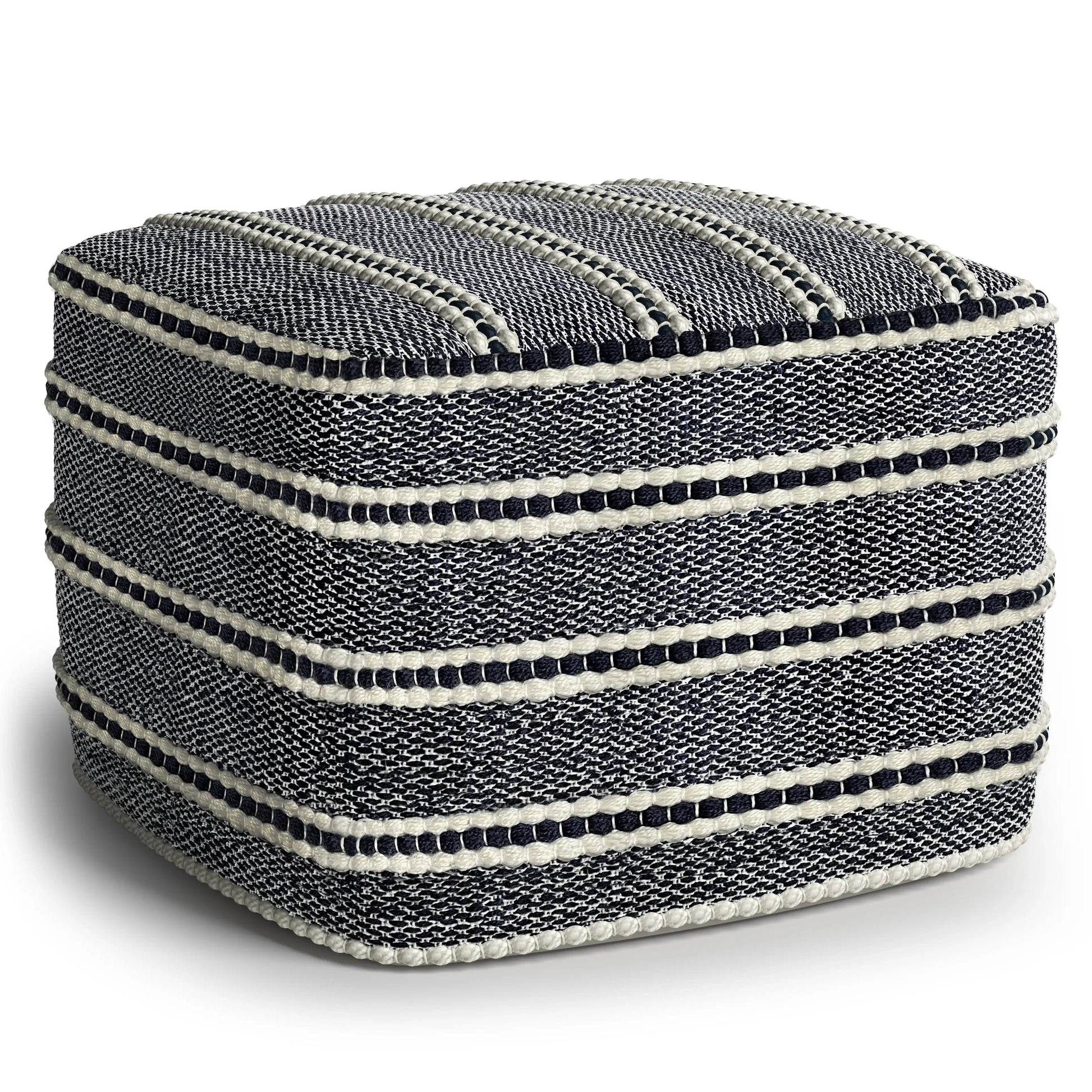 Corrie - Square Woven Outdoor / Indoor Pouf - Navy / White - Best Buy Furniture