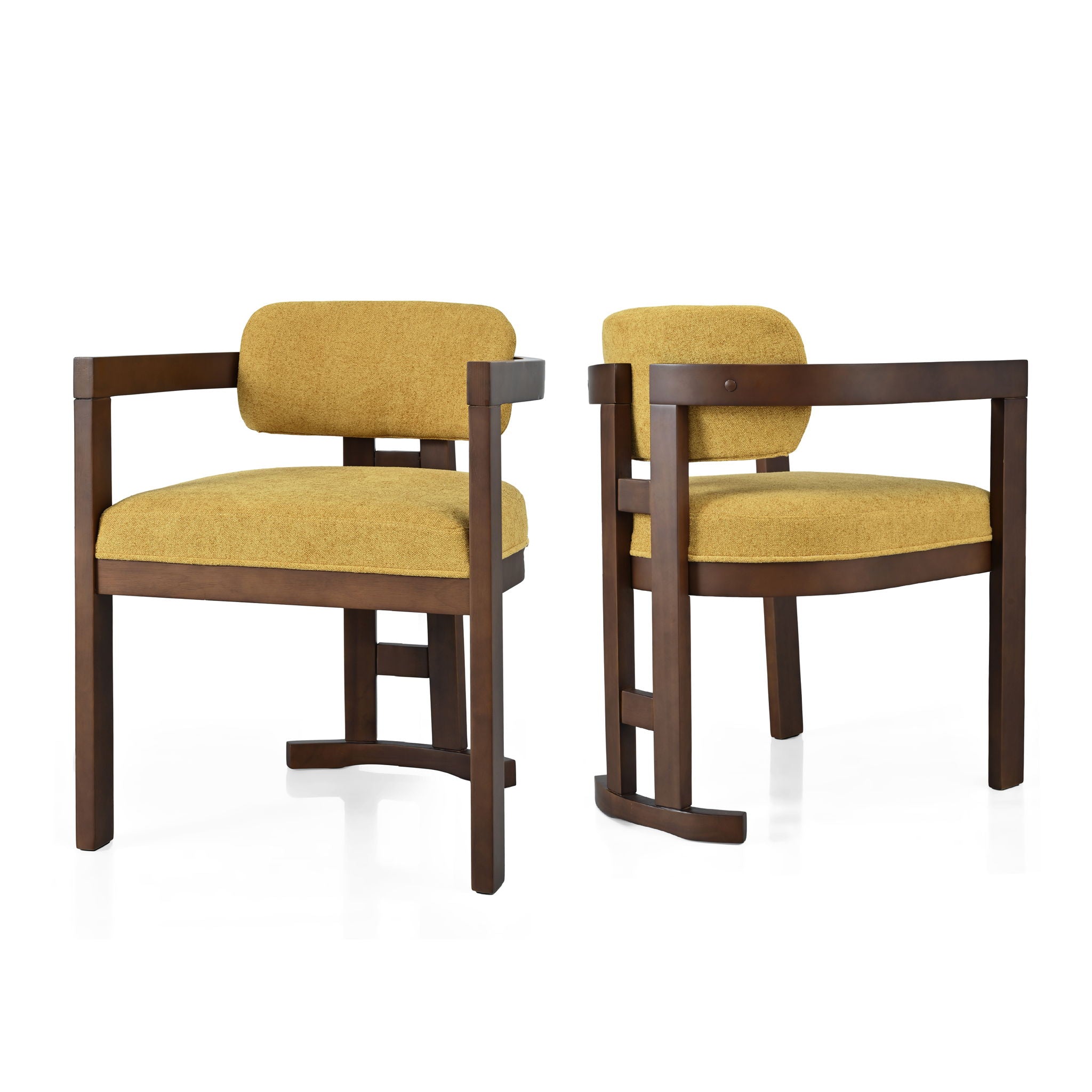 7 Piece Elegant Dining Set With Upholstered Wood Dining Chairs - Yellow / Walnut / Rich Mahogany
