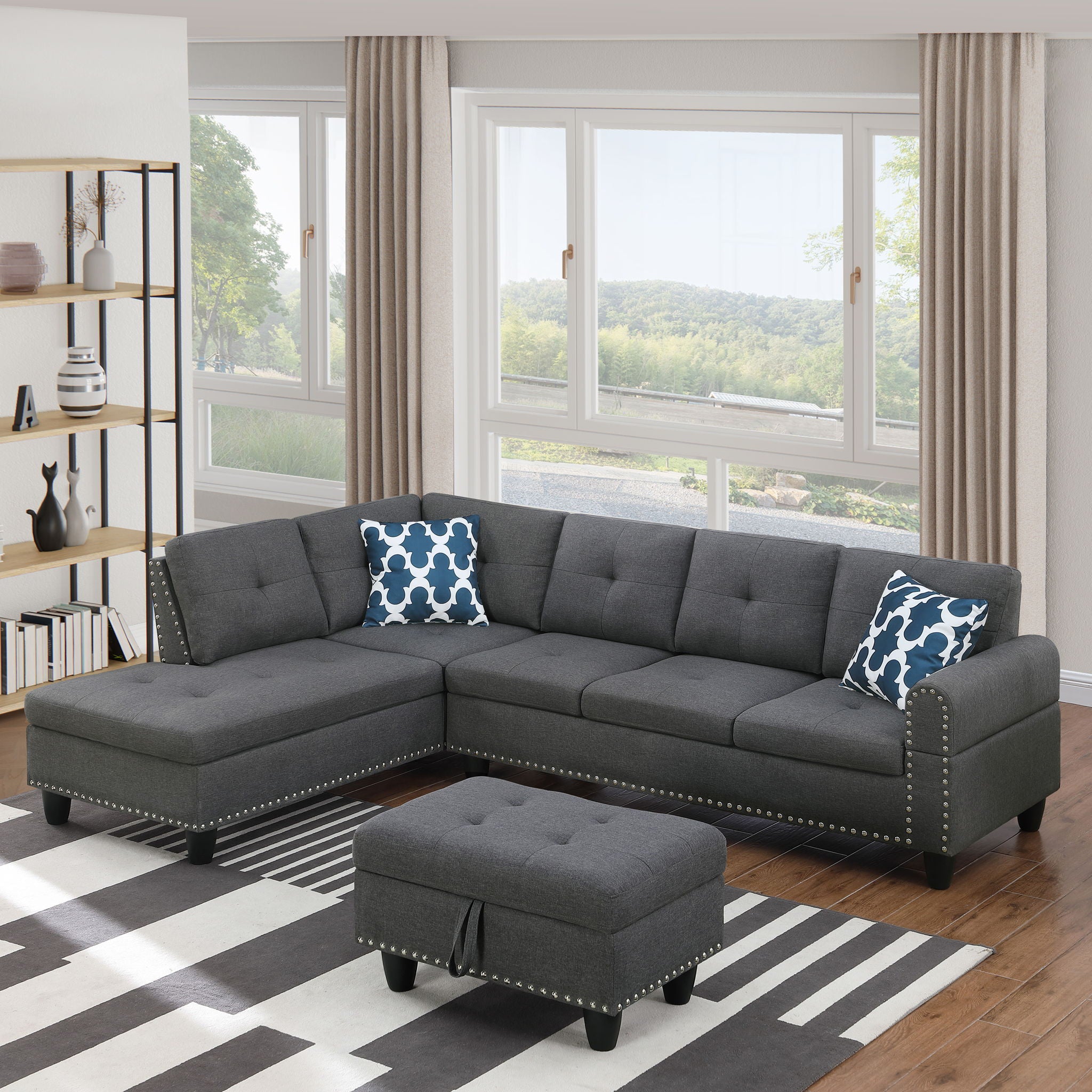 Alger - 98" Wide Left Hand Facing Sofa & Chaise With Ottoman
