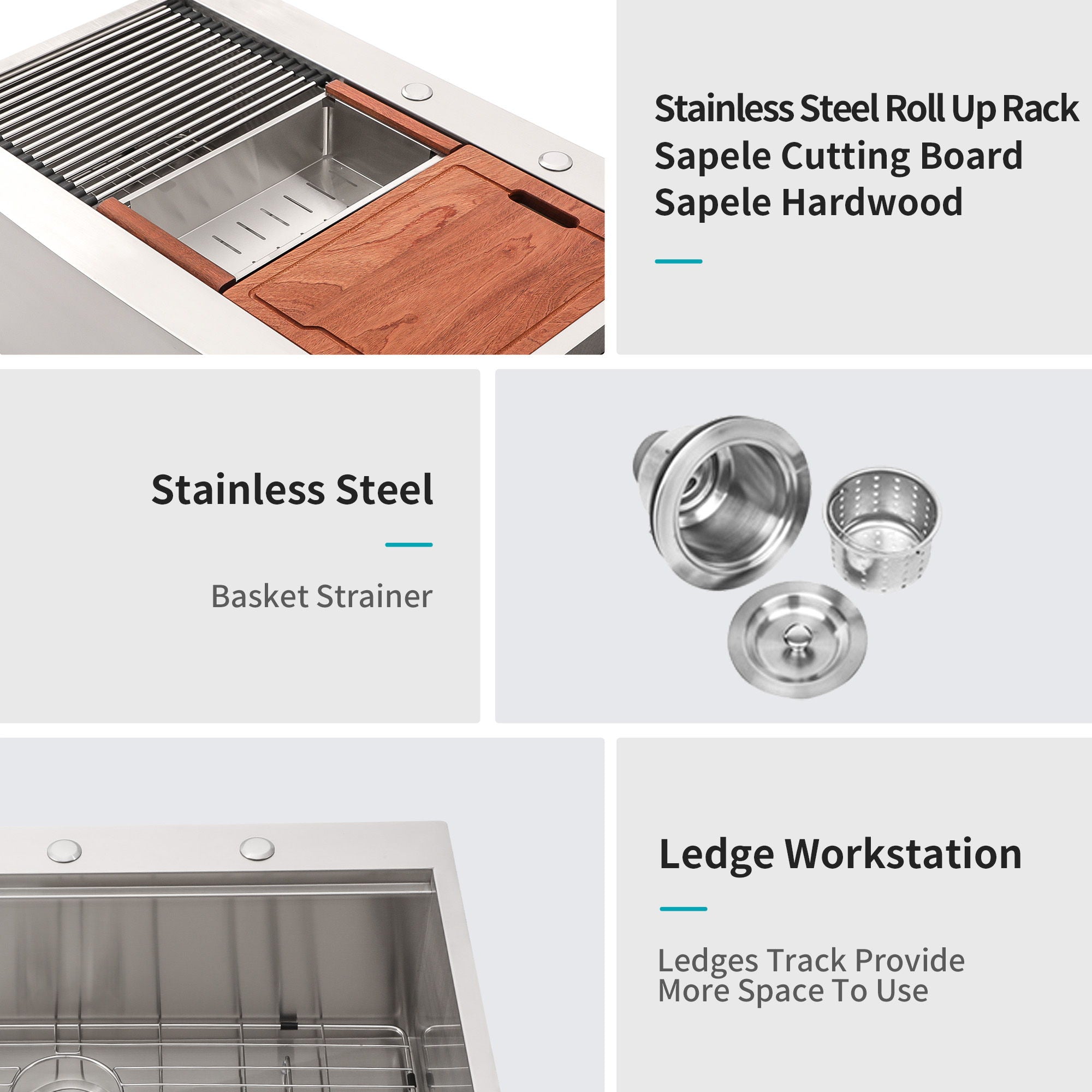 Modern Farmhouse, Drop In Workstation Kitchen Sink With Apron Front