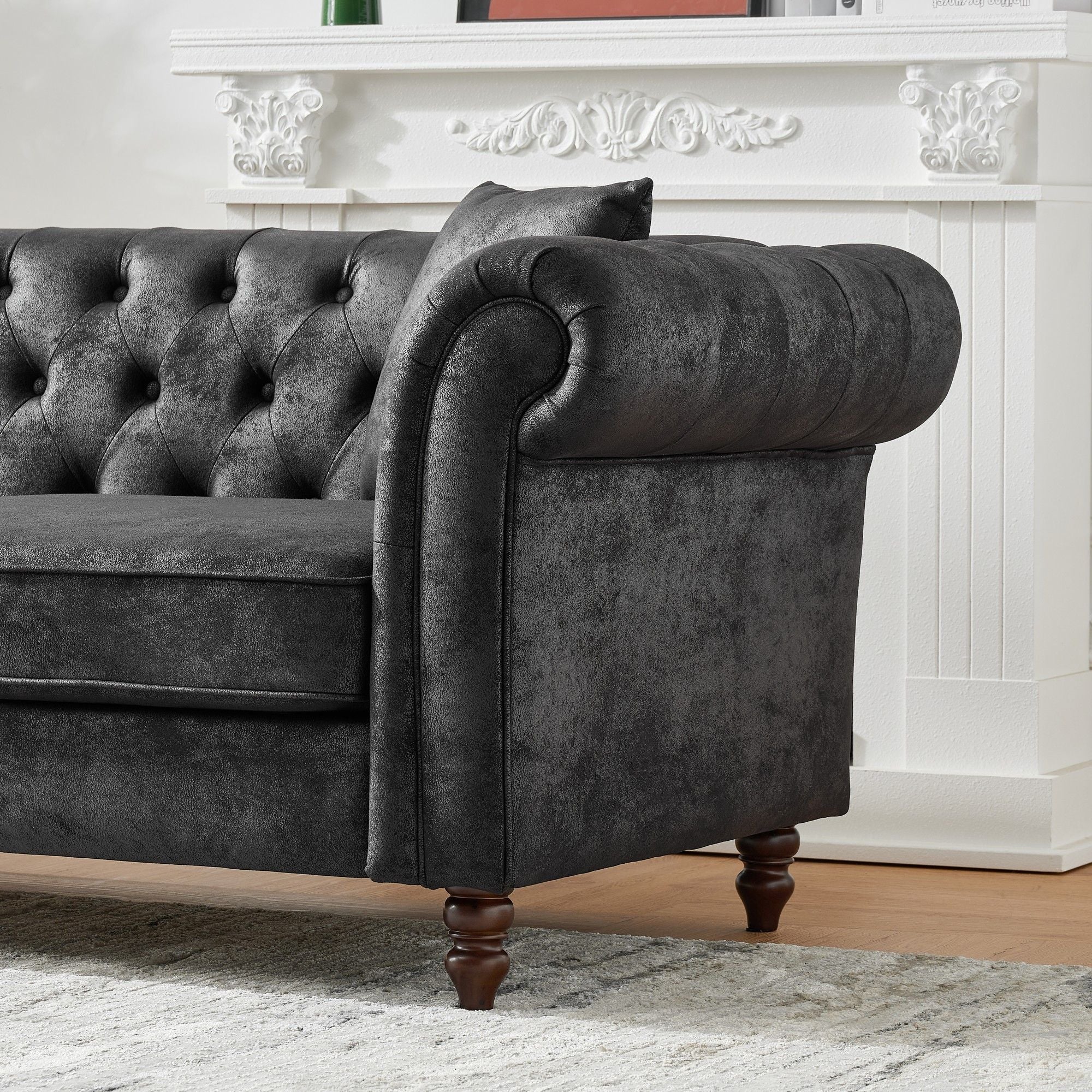 Chesterfield Loveseat, High Tech Fabric Roll Armrest