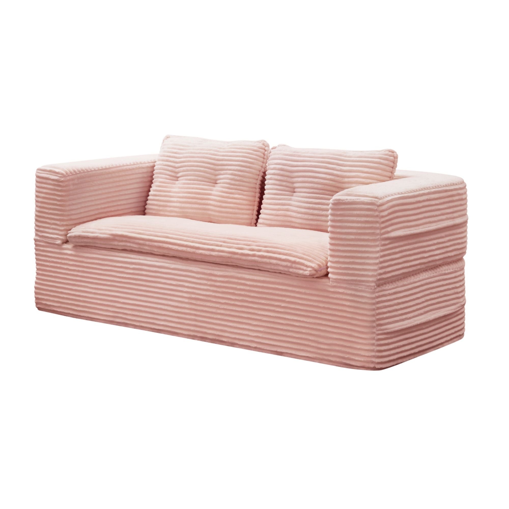 Multi Functional Sectional Sofa Bed With Independent Chaise Lounge And Functional Blanket, Convertible King Size Bed, Deep Seat - Baby Pink