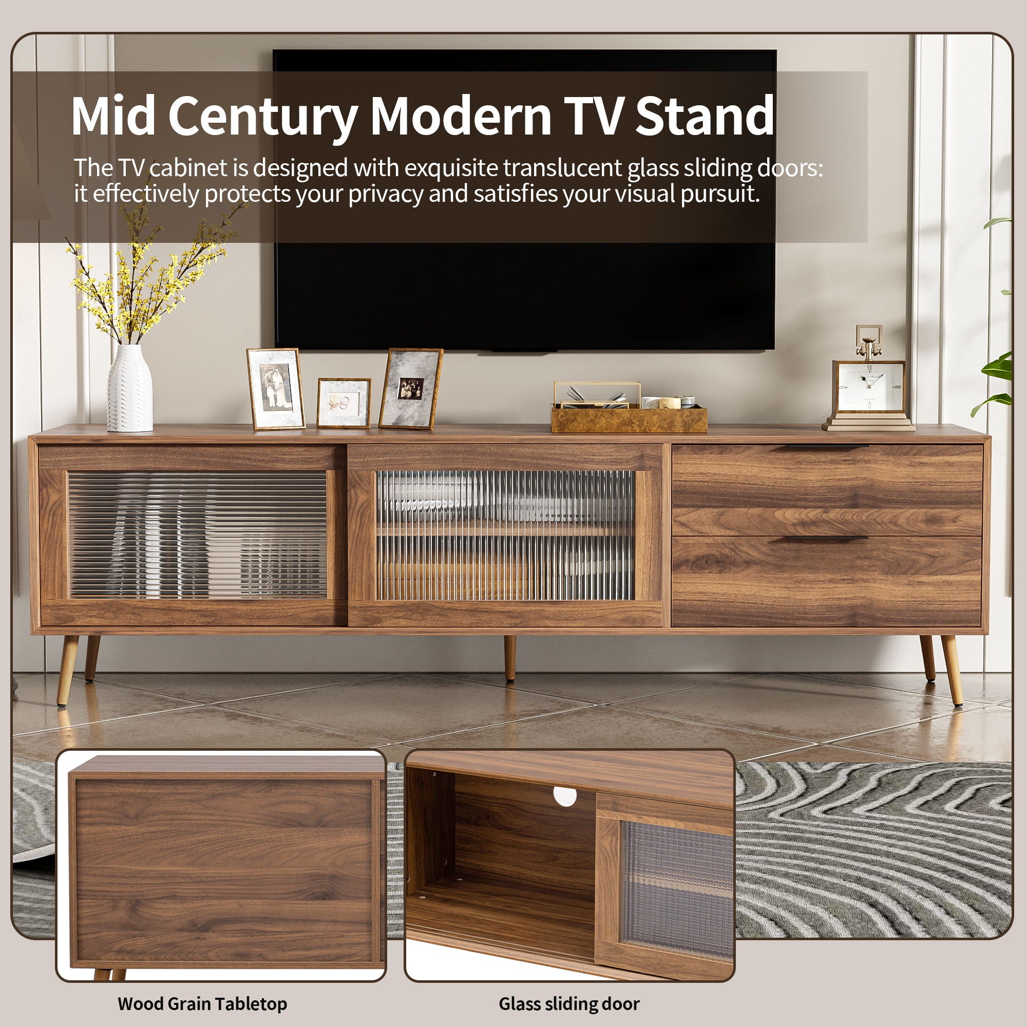 TV Stand, Media Console With 2 Doors, 2 Drawers & Storage Cabinet - Walnut