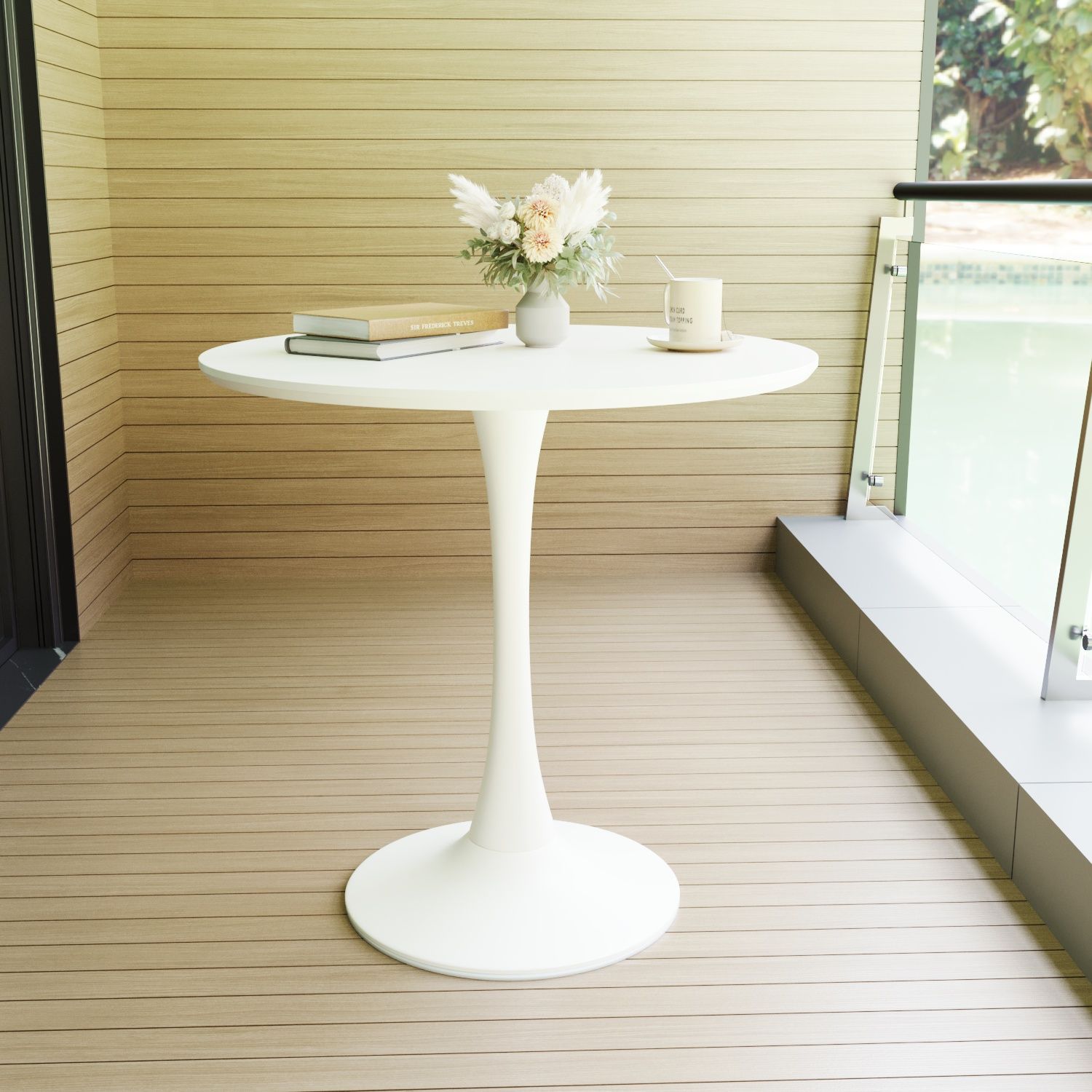 Mid-Century Round Dining Table With Pedestal Base For 2 - 4 People