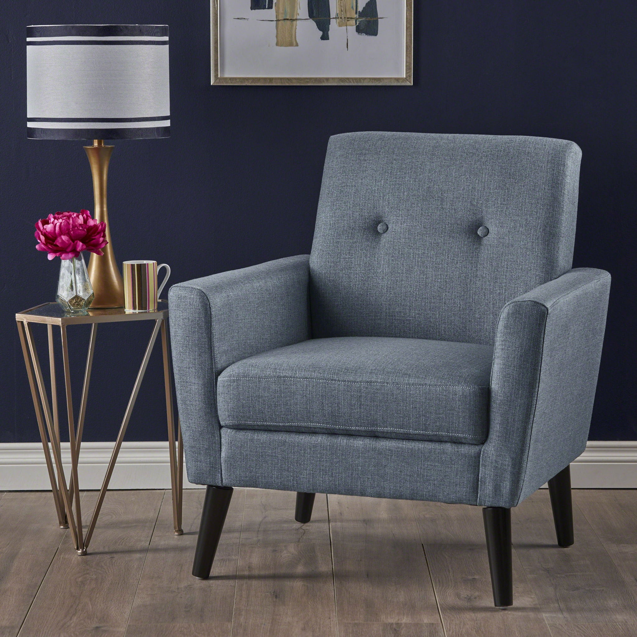 Radiantize - Upholstered Fabric Club Chair With Square-Off Back And Button Tufted