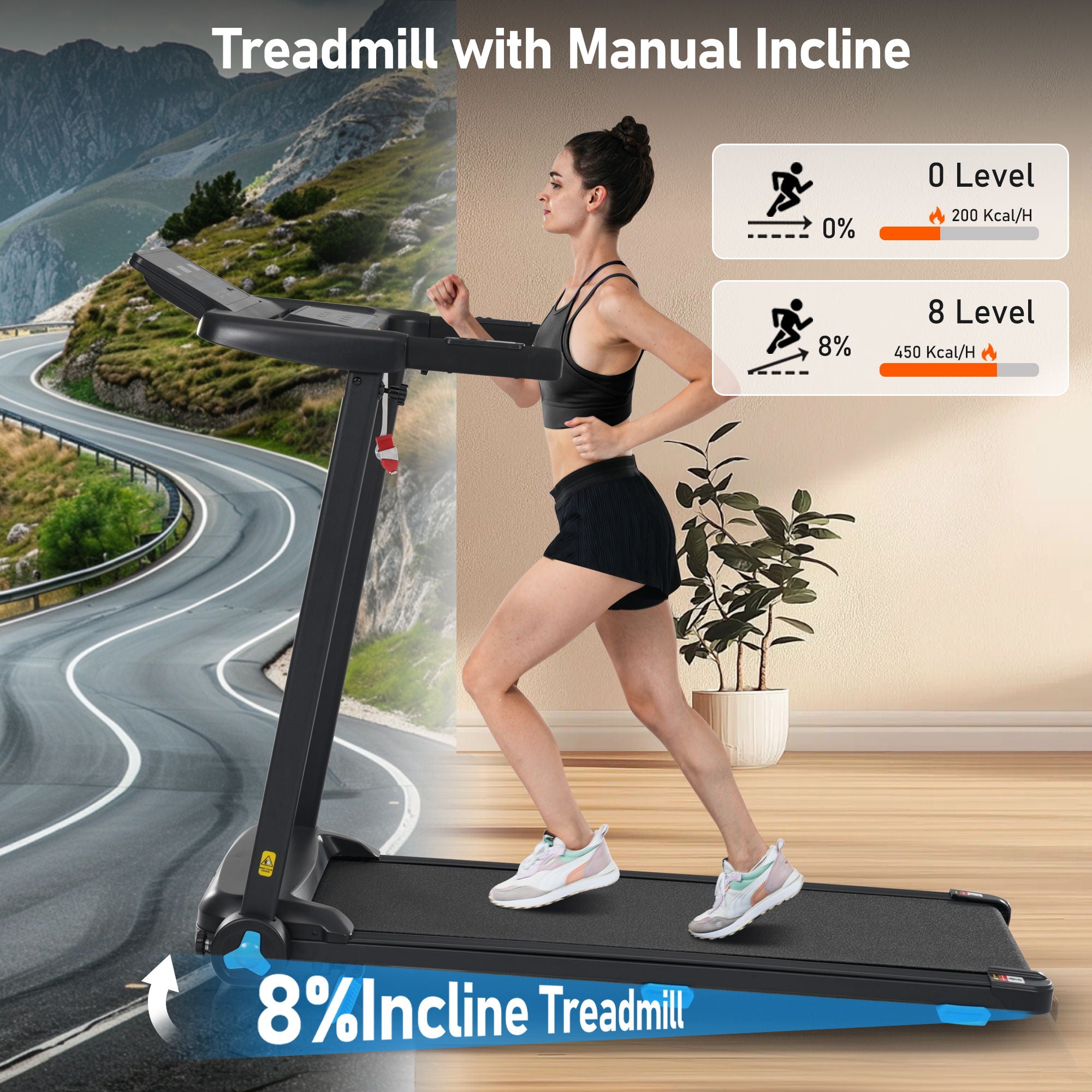 Folding Treadmills For Home Small, 3.0Hp Portable, 10Mph Walking Pad With Incline, Bluetooth, Heart Rate Sensors, Charge Station - Black