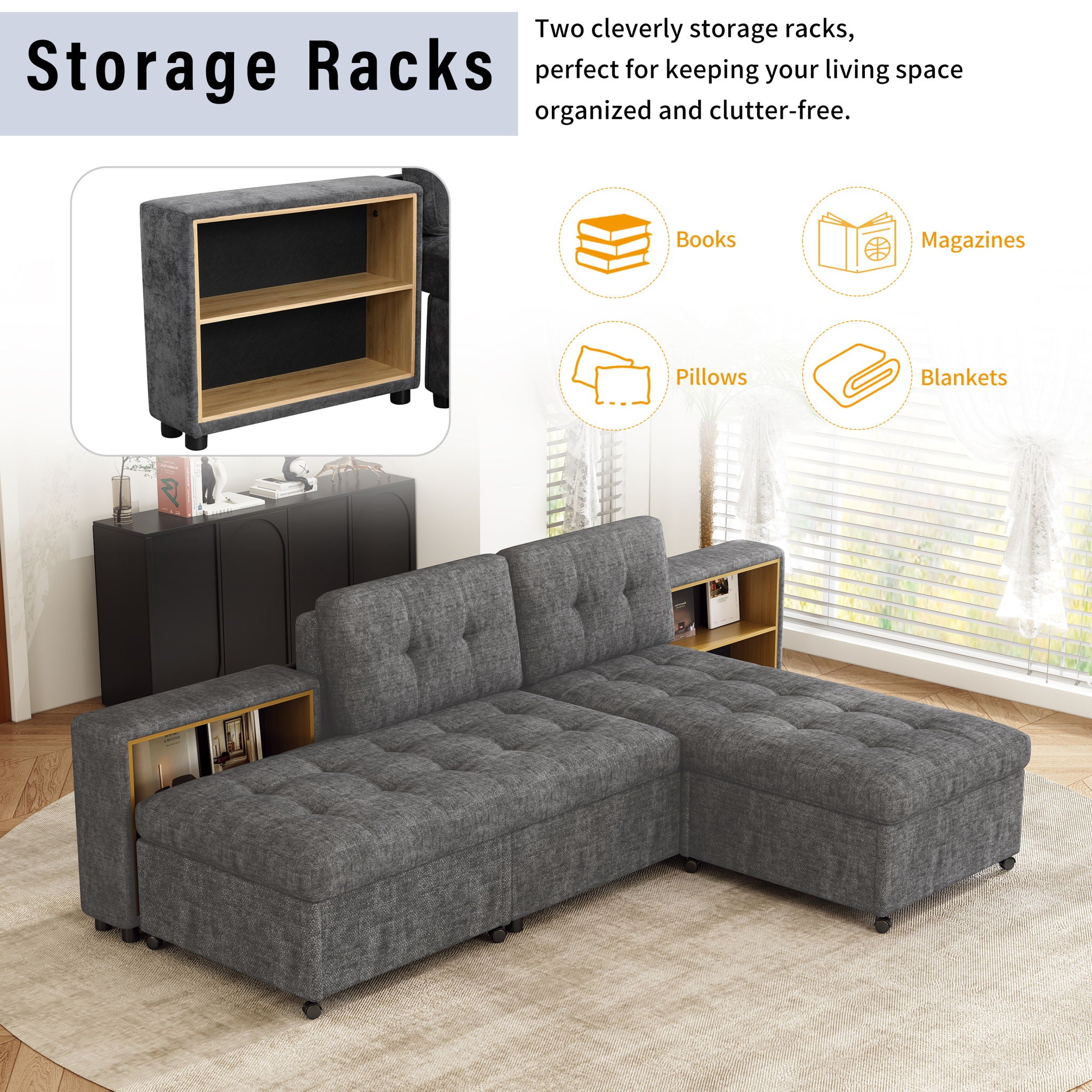 Versatile Modular Free-Combined Sofa With 2 Storage Racks