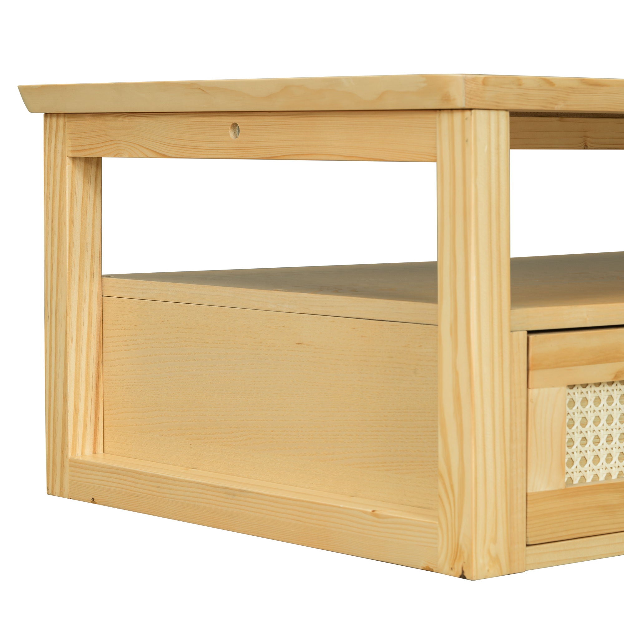 Coffee Table With 1 Storage Shelf, 2 Tabletops And 1 Rattan Drawer