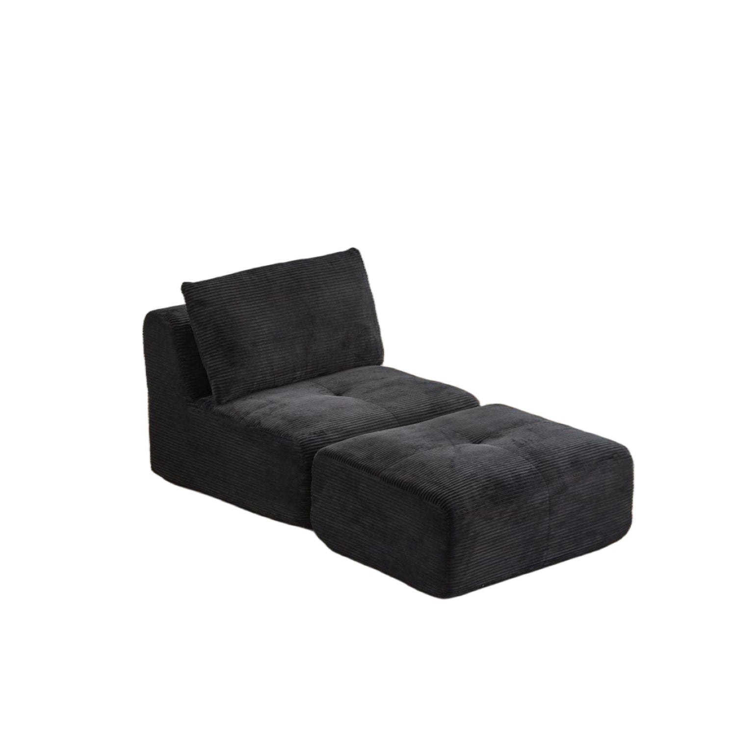 Compressed Sofa, Single Chaise Longue, Movable Ottoman For Living Room - Black