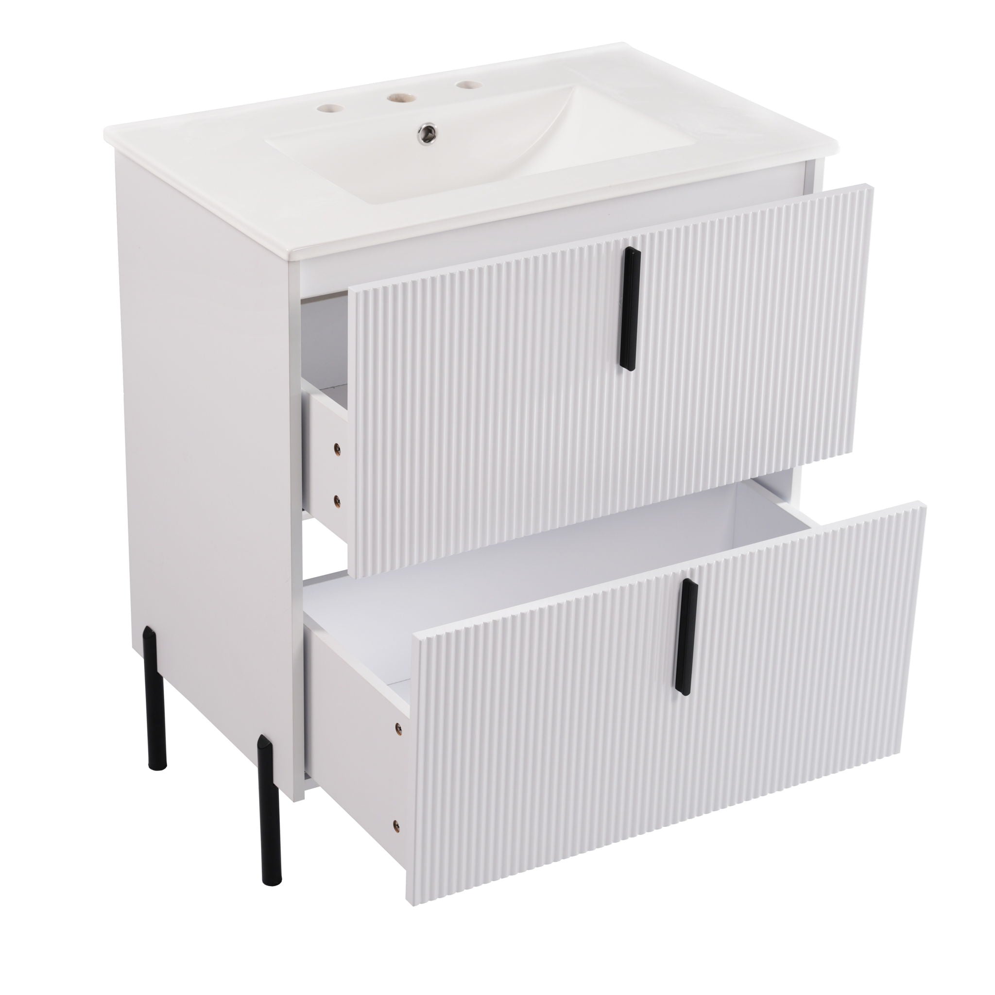 Bathroom Vanity With Ceramic Sink, Fluted Design