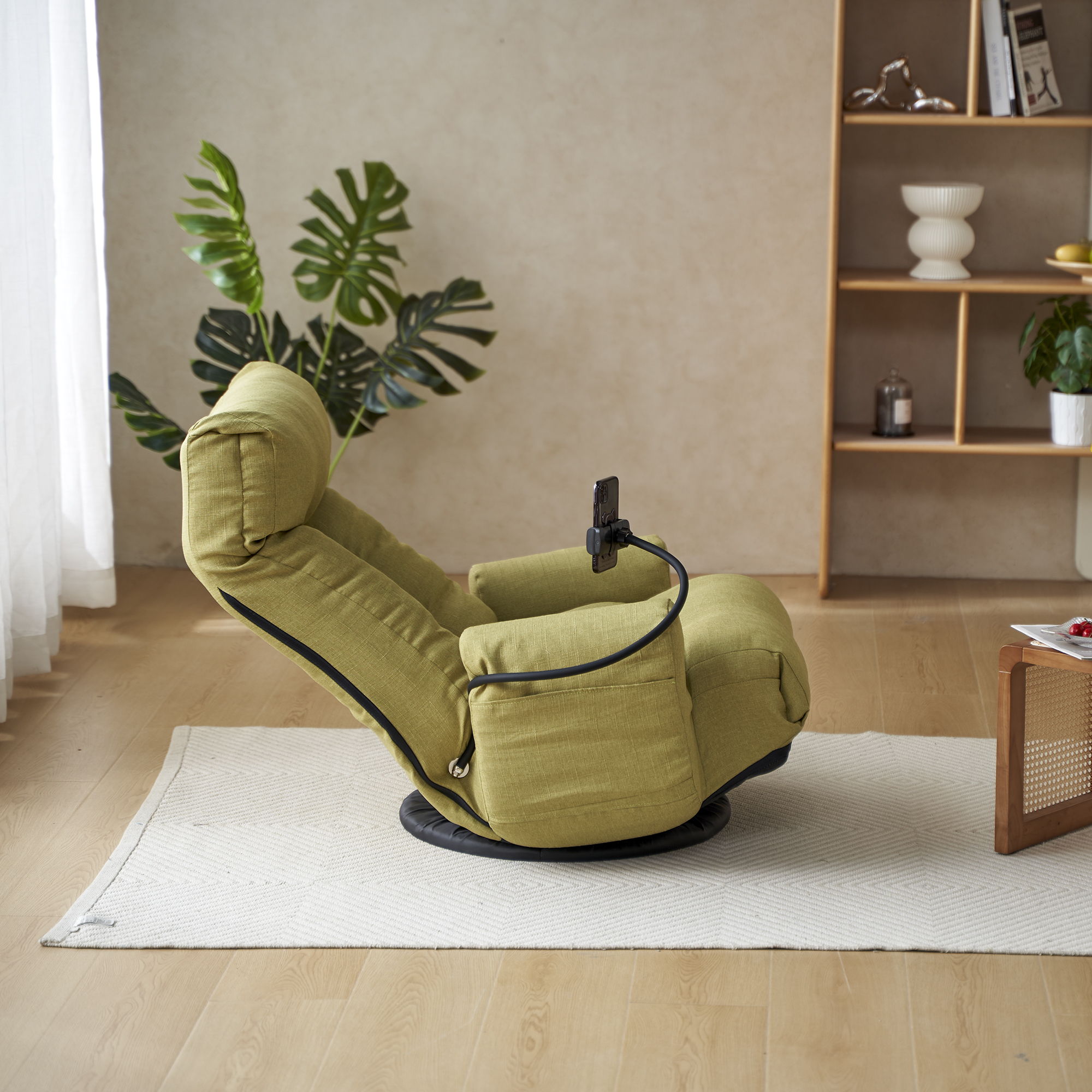 Adjustable Swivel Lounge Chair With 360 Degree Rotating Seat And Headrest Support