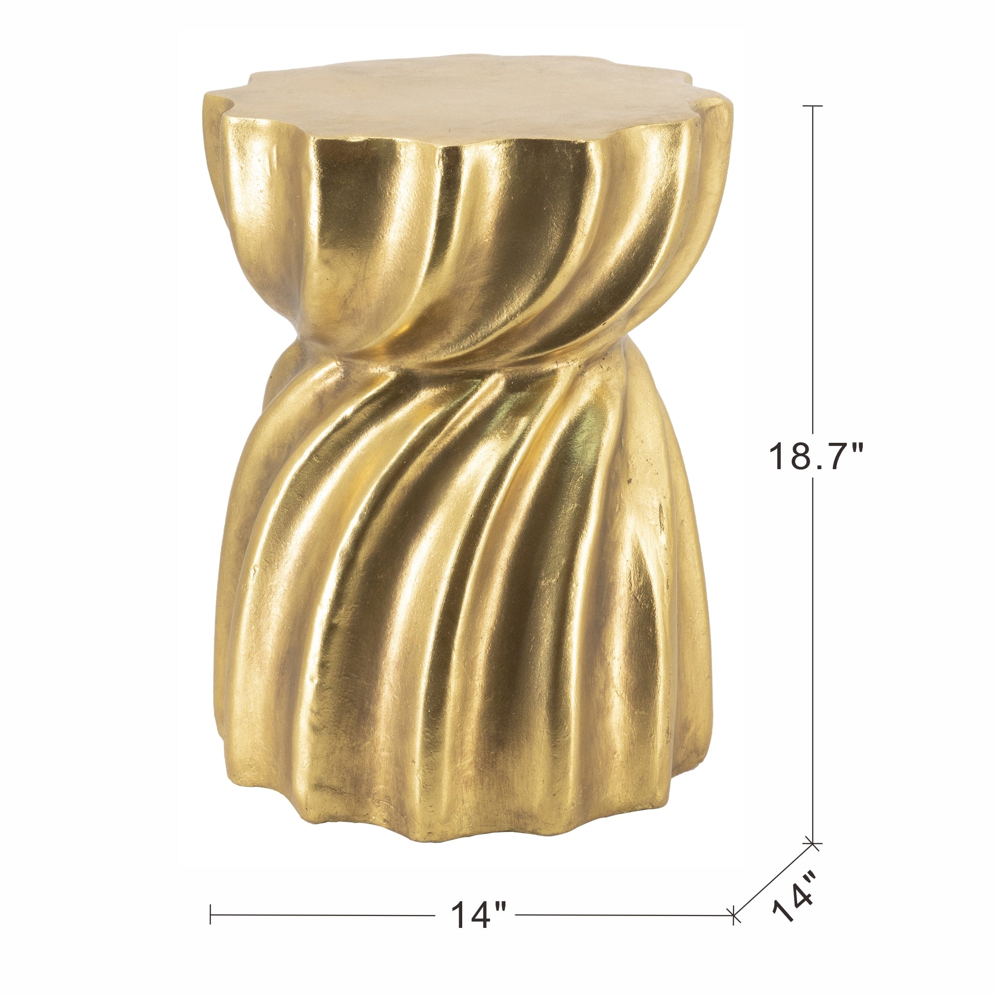 14x14x18.7' Gold Magnesium Accent Stool with Sculptural Swirl Design