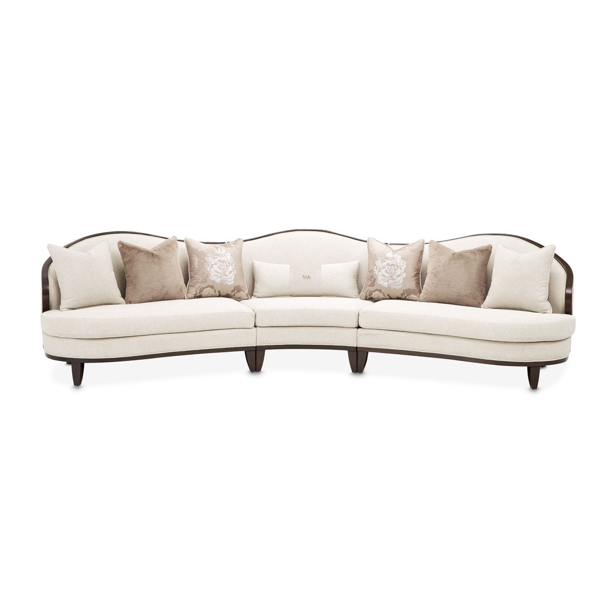 Camellia Field - 3-Piece Chenille Sofa - Beige / Dark Brown