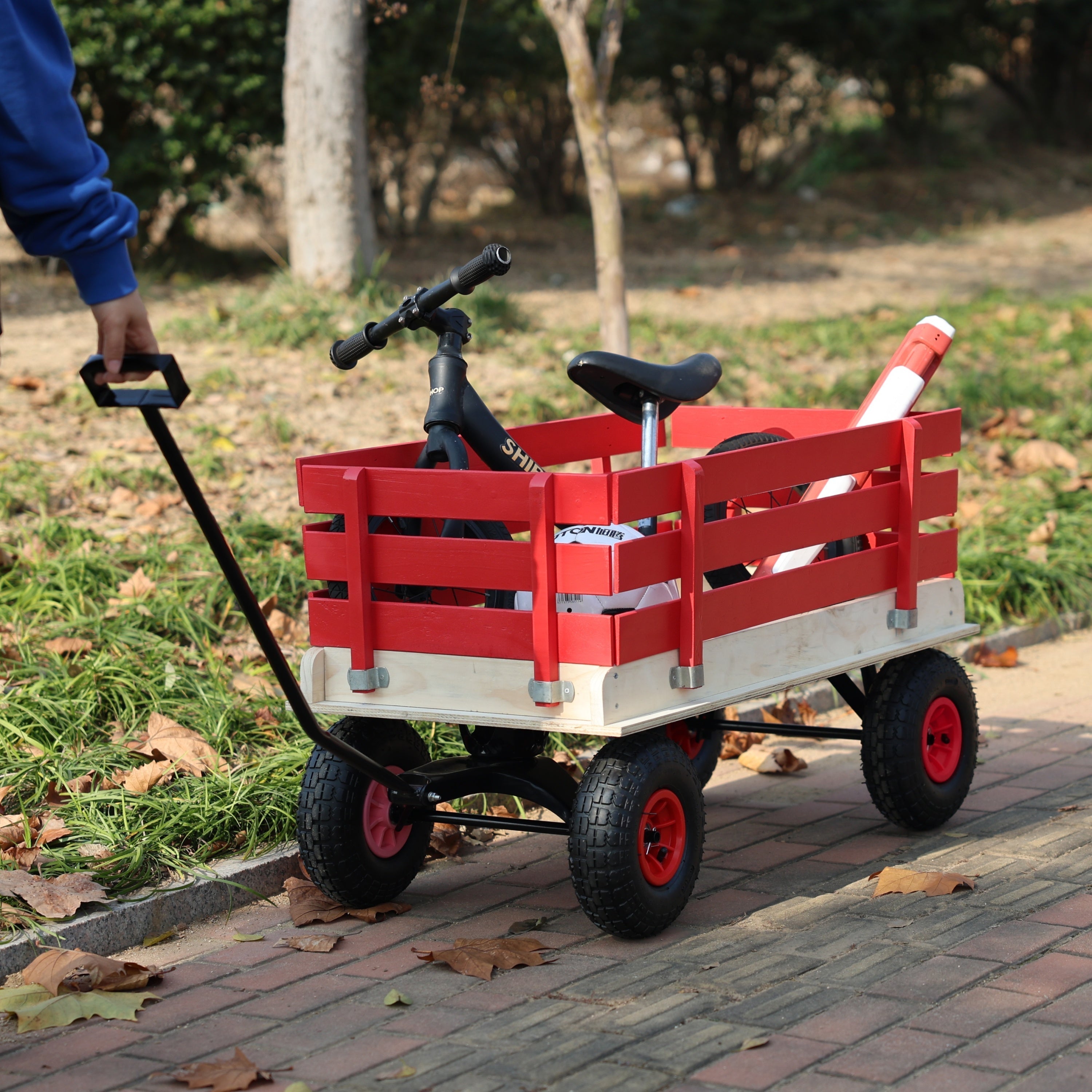 Children's and Garden Wooden Carriage with All-Terrain Inflatable Wheels