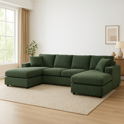 Amura 3 Piece Corduroy Double-Chaise Sectional