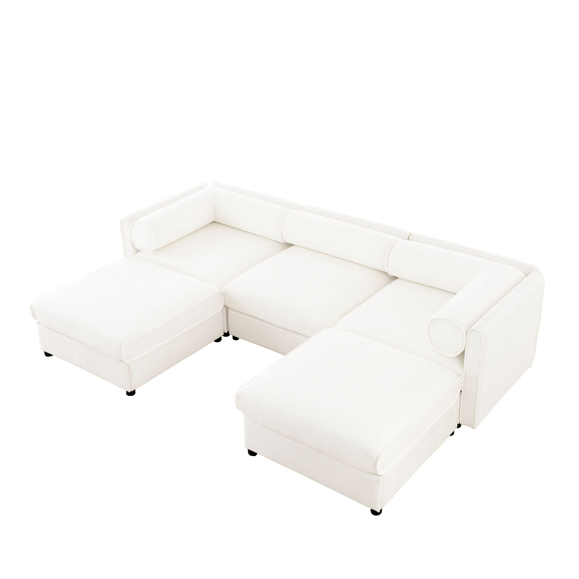 Contemporary Elegant White Chenille Sofa With Storage And Ottoman