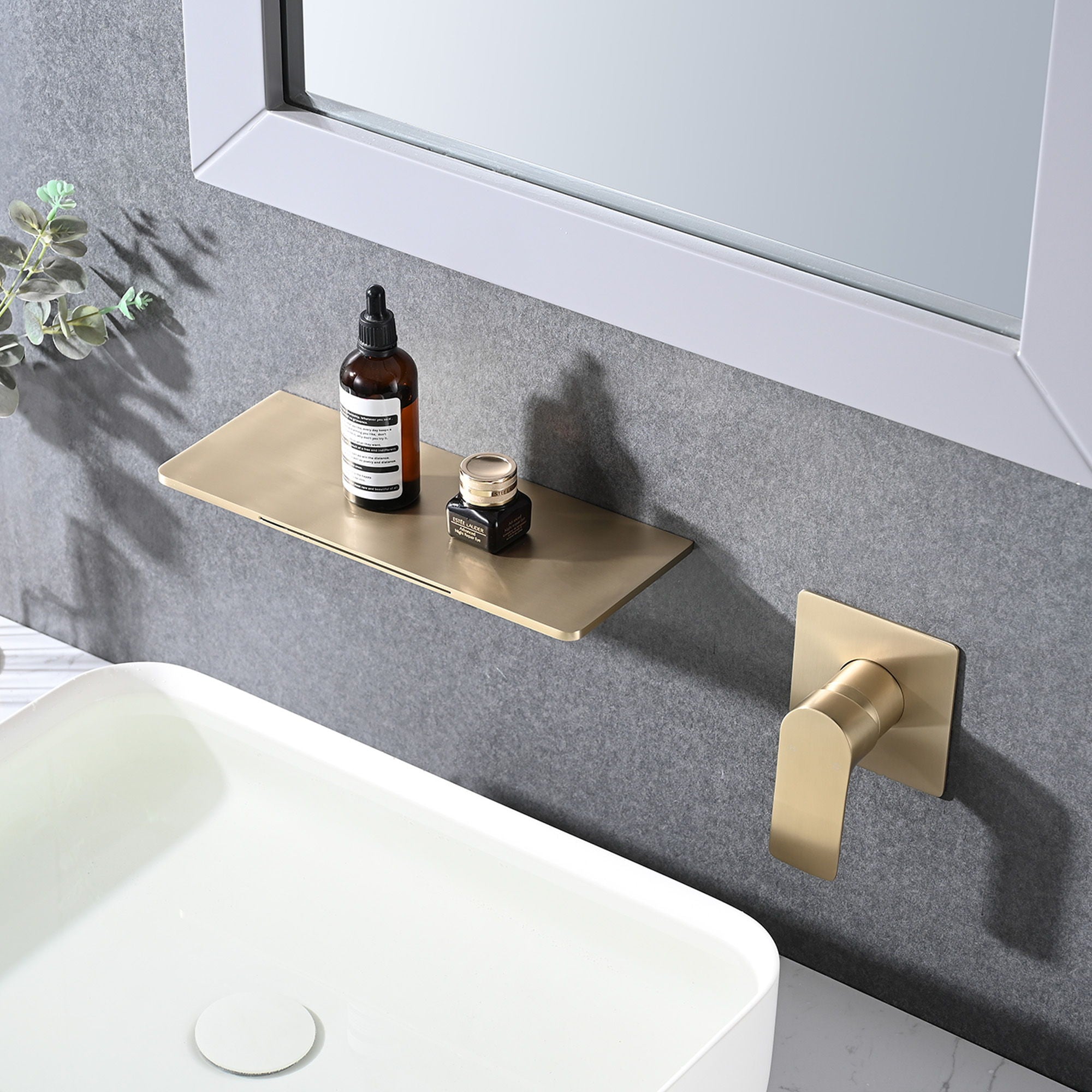 Modern Wall Mounted Bathroom Sink Faucet With Single Handle And Waterfall Design Stainless Steel - Brushed Gold