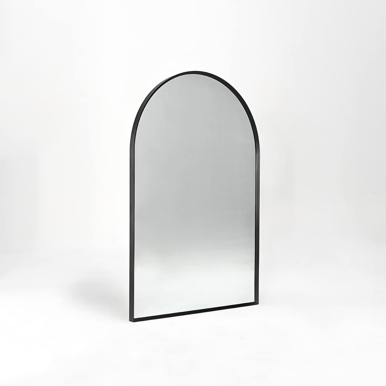 24x36 Inch Black Metal Framed Arched Bathroom Mirror