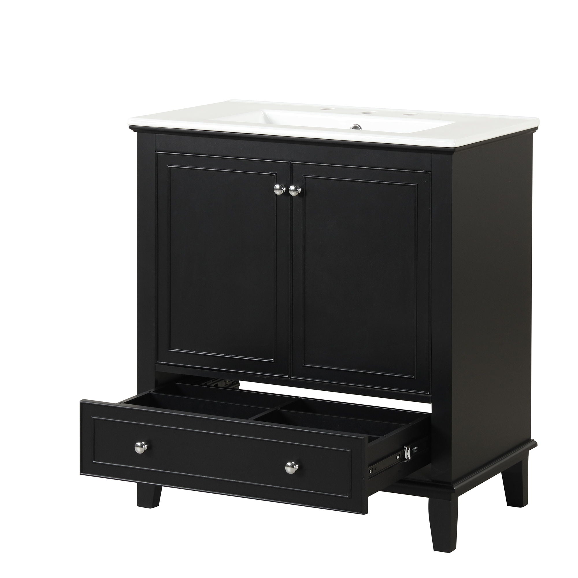 30" Bathroom Vanity With Sink Combo, Multi Functional Bathroom Cabinet With Doors And Drawer - Black