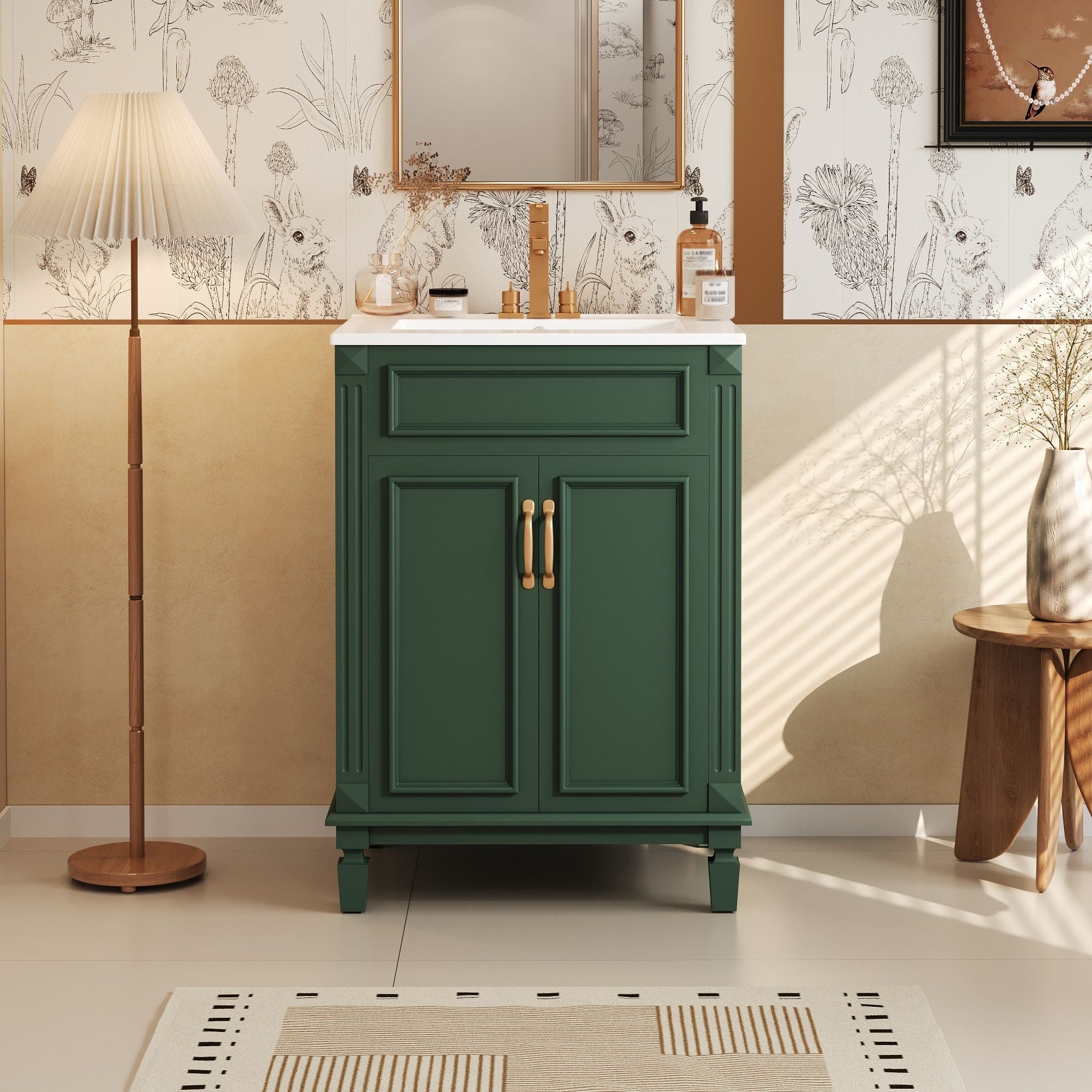 Bathroom Vanity With Top Sink, Cabinet With 2 Soft Closing Doors